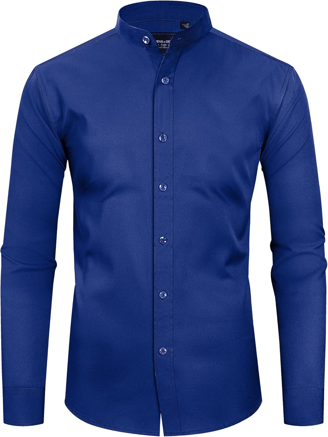Men’s Banded Collar Dress Shirts Wrinkle Free Mandarin Collar Button Down Shirt