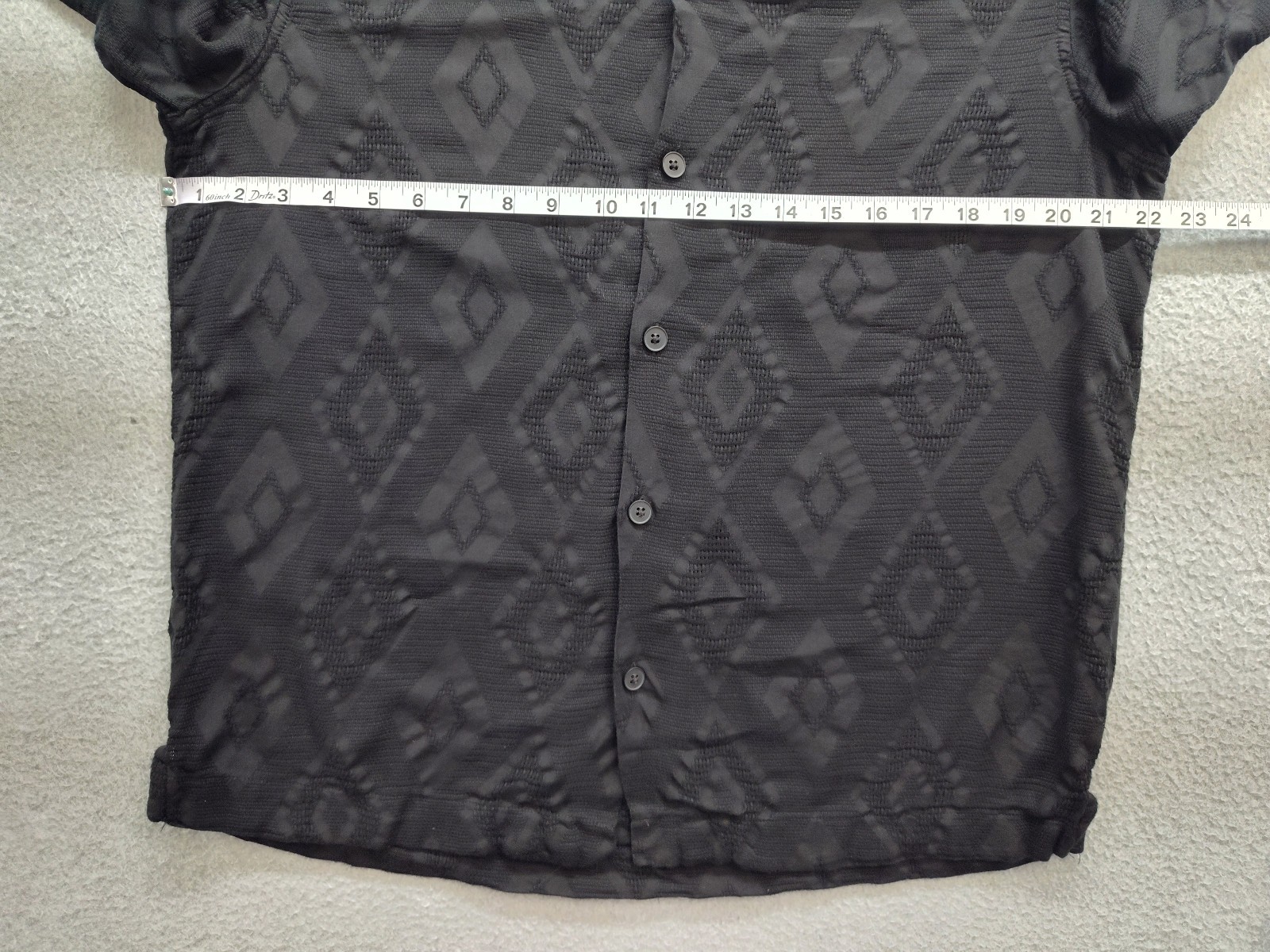 Zara Men Shirt M Black Geometric Button Up Collared Short Sleeve Textured Casual