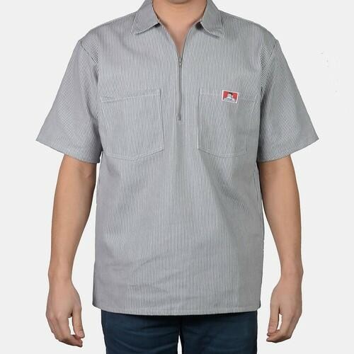 Ben Davis Men’s Short Sleeve Color Stripe Cotton Pockets Blend 1/2 Zip Shirt