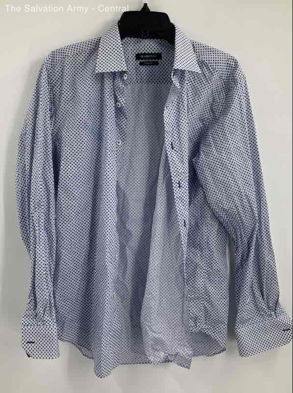 Bugatchi Mens Blue White Geometric Long Sleeve Collared Button-Up Shirt Size M