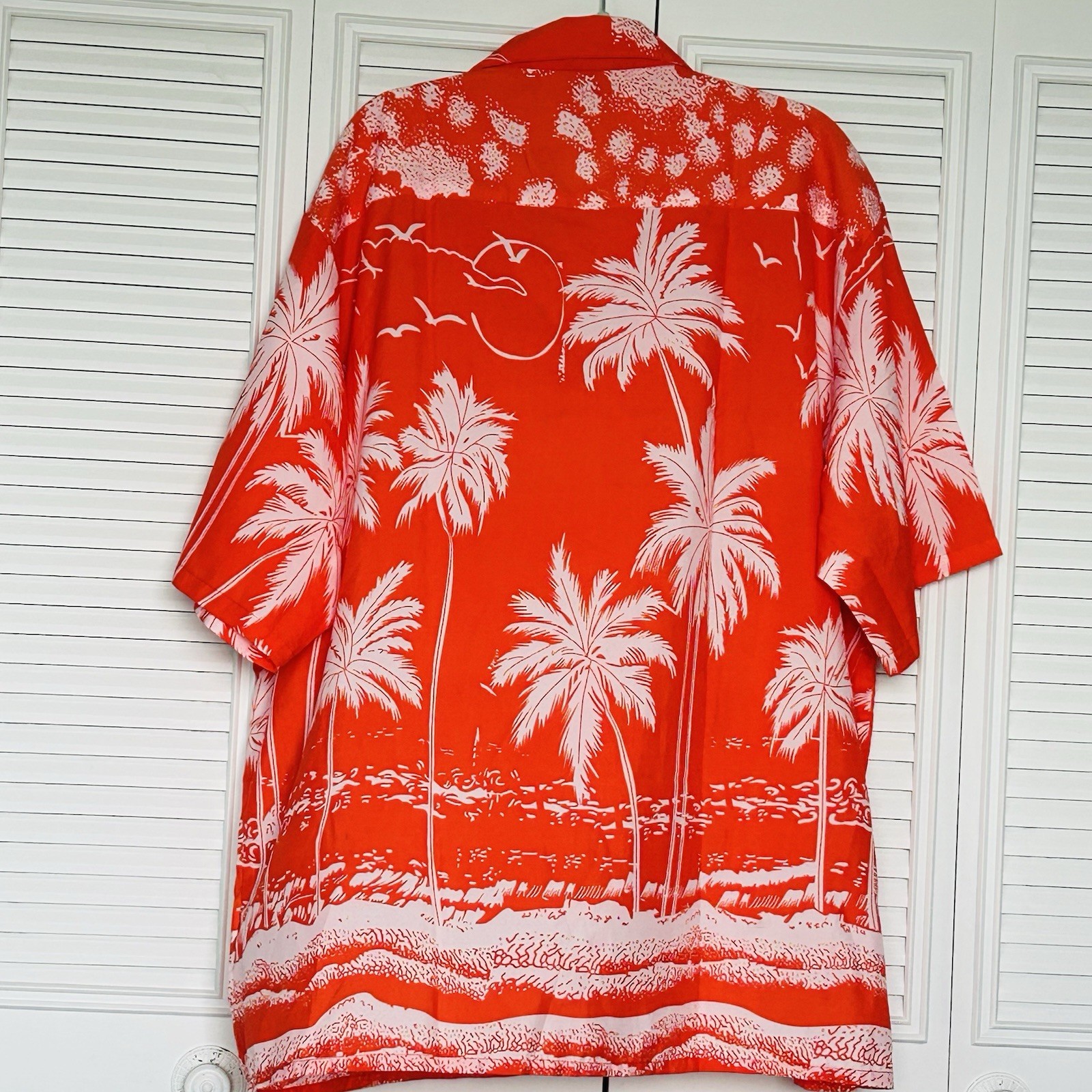 NWT Tropical Hawaiian Shirt 100% POLYESTER MEN’S 3XL ORANGE With Palm Tree’s