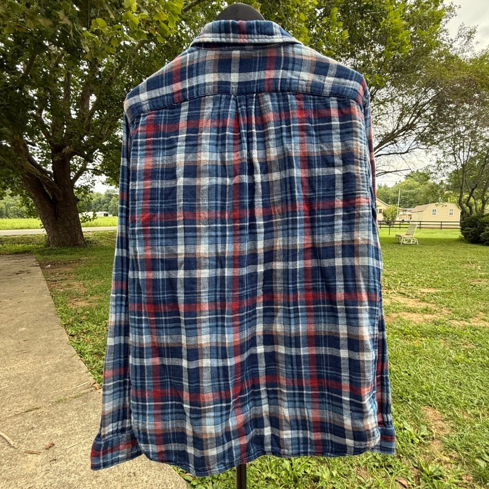Abercrombie & Fitch Muscle Fit Plaid Flannel Shirt Mens XXL Blue Red Long Sleeve