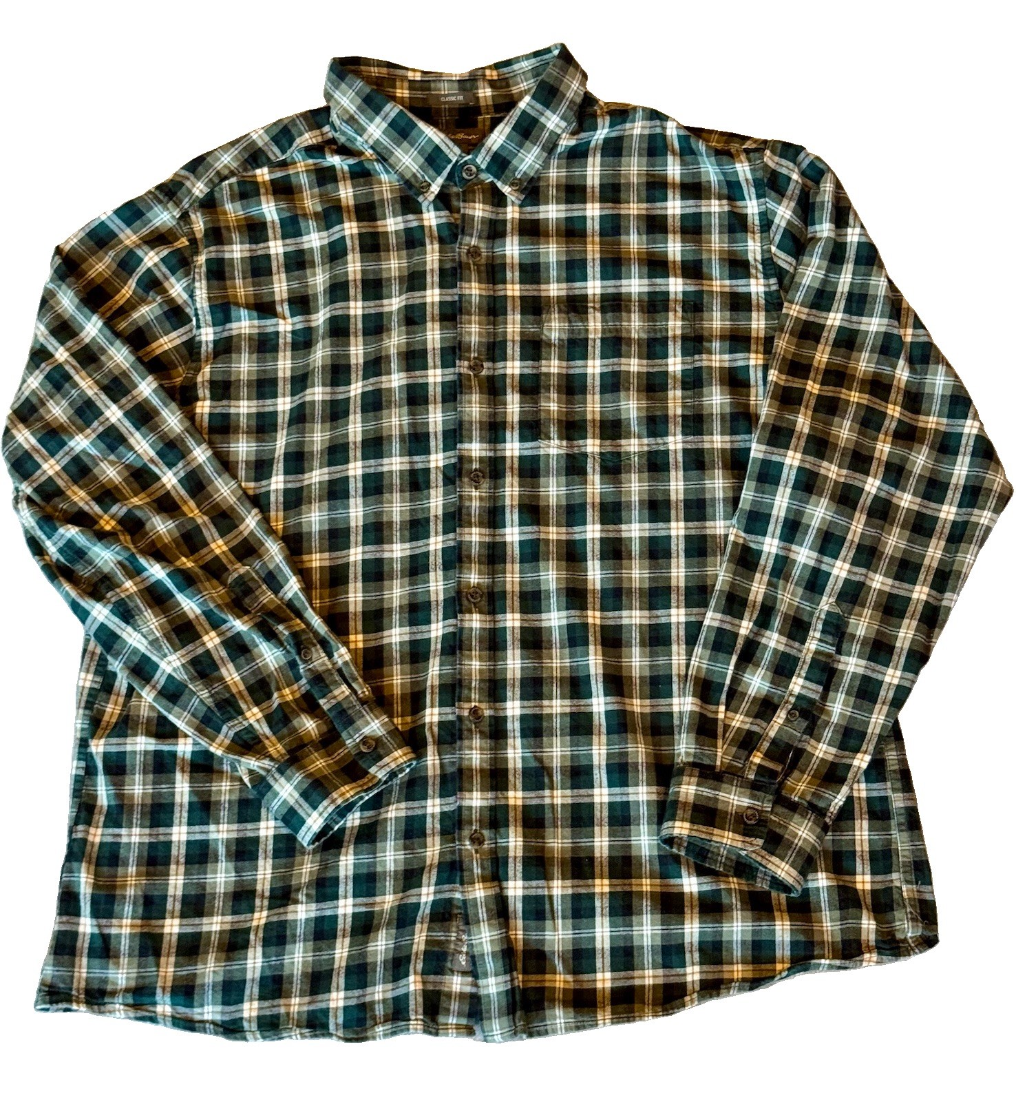 Eddie Bauer Classic Fit 2XL Green Plaid Button Front Shirt 100% Cotton