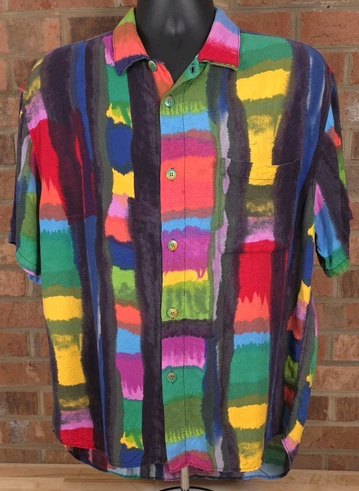 Vintage Jams World Hawaiian Shirt Mens L Geometric Abstract Painting Art Print