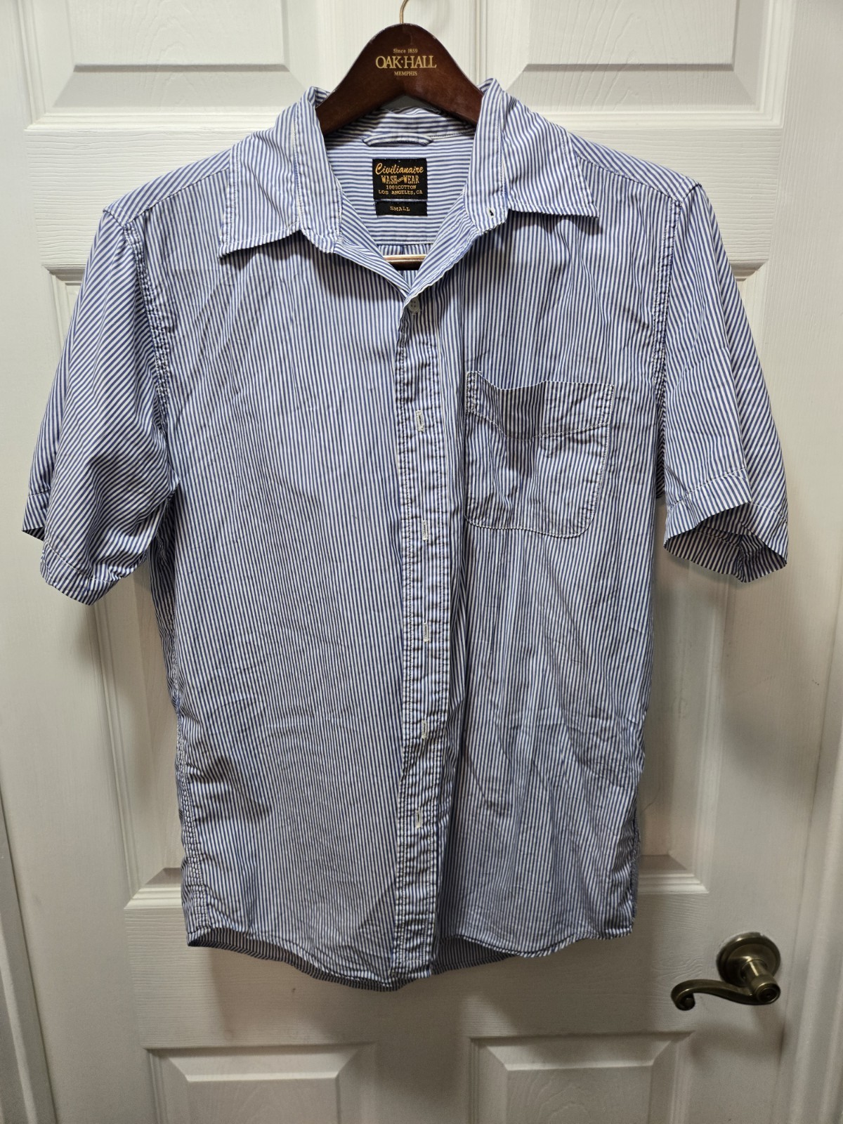 Civilianaire Men’s Small Blue Striped Shirt Casual Button Down Up USA