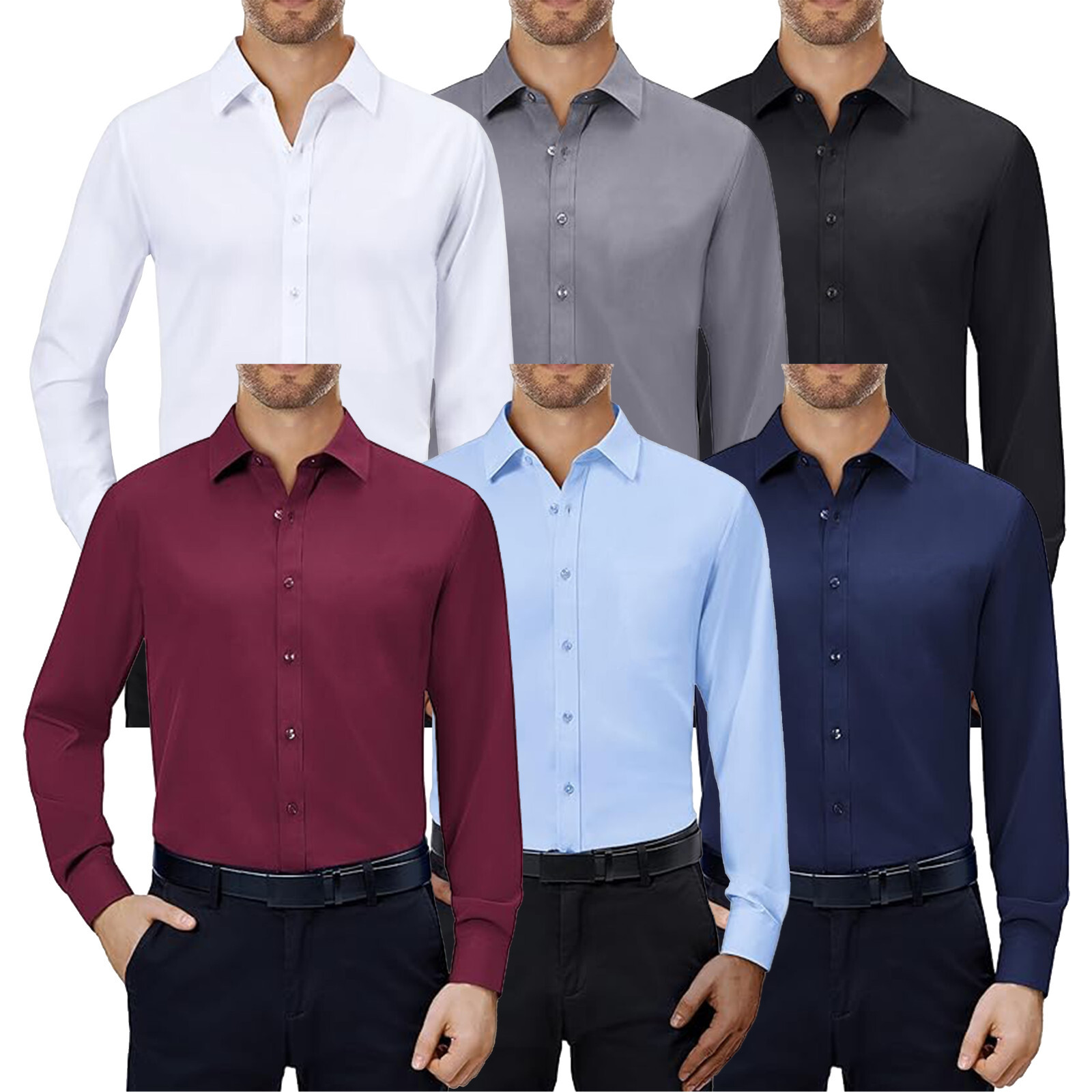 Men’s Slim-Fit Stretchable Long Sleeve Button Down Dress Shirts (Size S-3XL) NEW