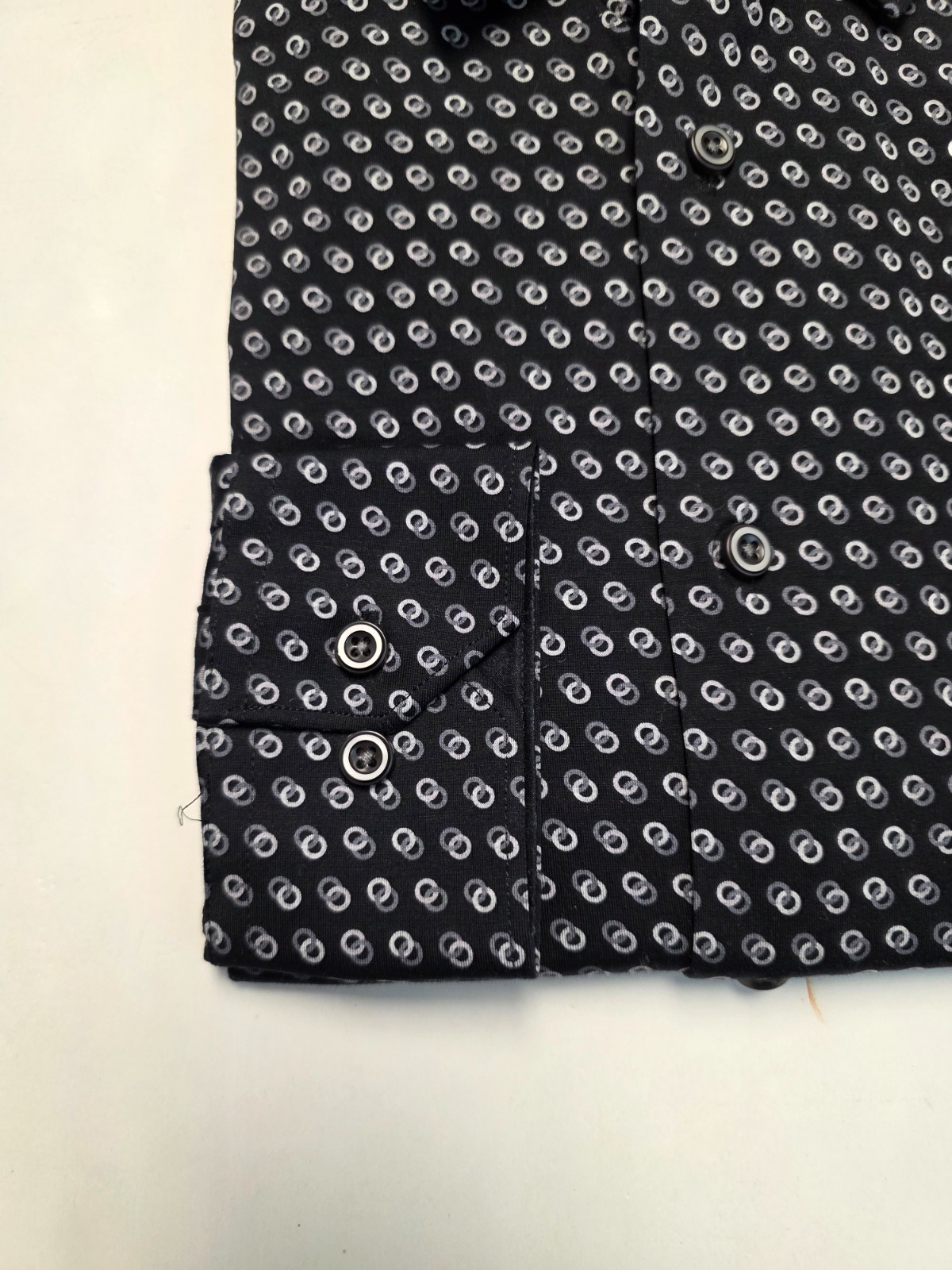 $200 New BUGATCHI Casual Shirt COTTON 8 Way Stretch Men MEDIUM M Black GEOMETRIC
