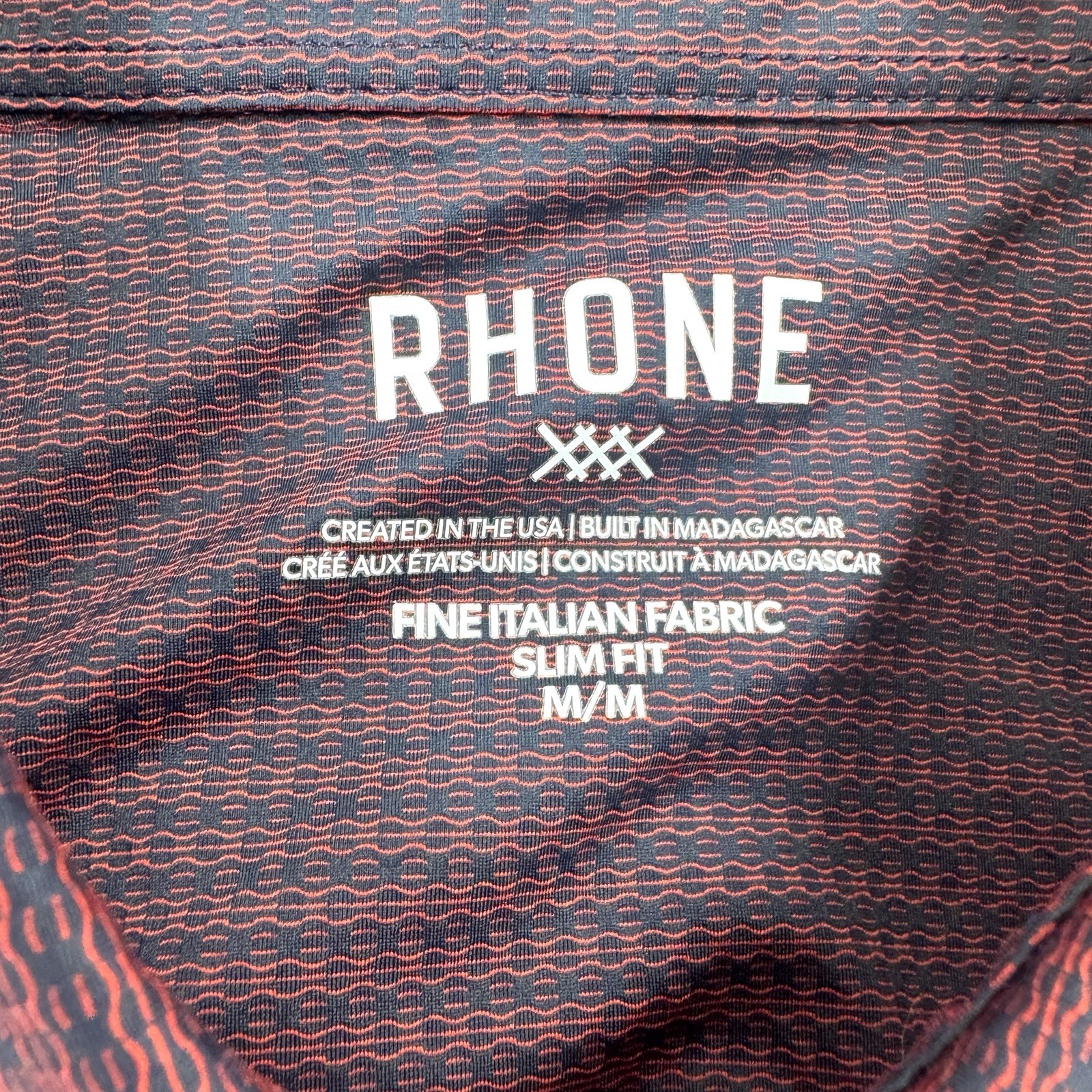 Rhone Commuter Shirt Mens M Burgundy Geometric Slim Fit Fine Italian Knit Fabric
