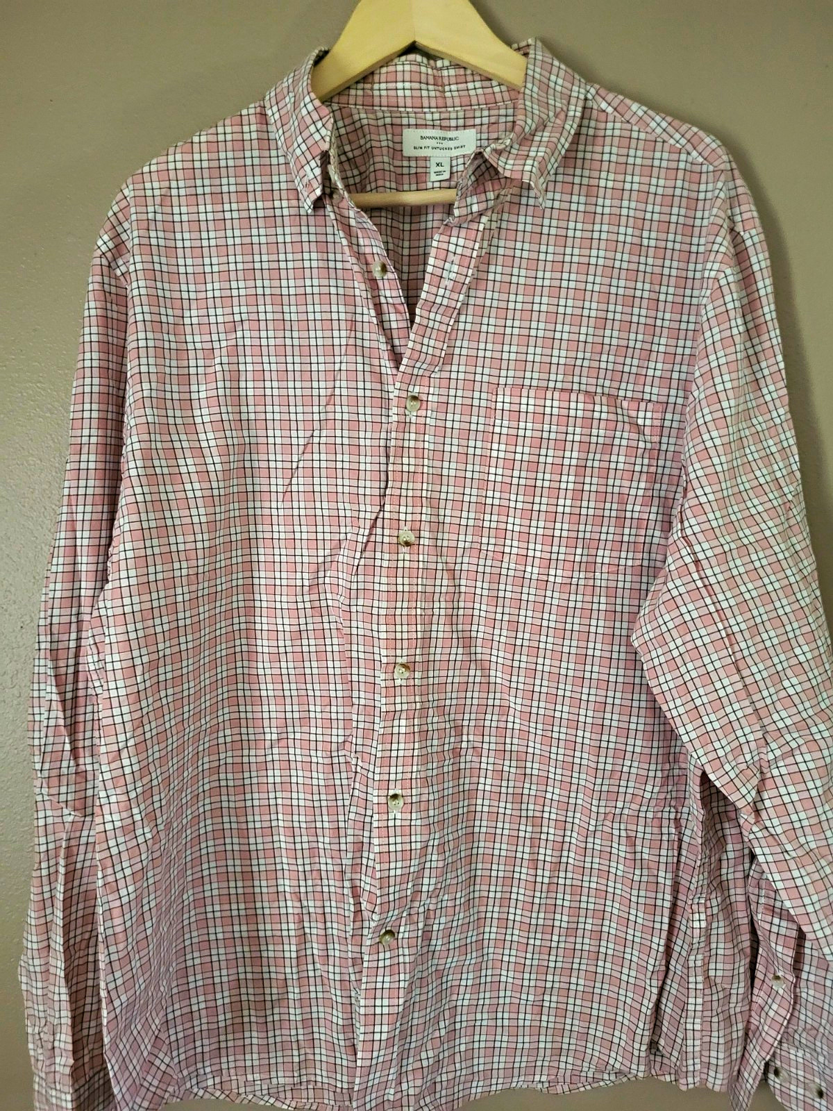 Banana Republic Men’s XL Slim Fit Cotton Woven Check Long Sleeve Button-Up