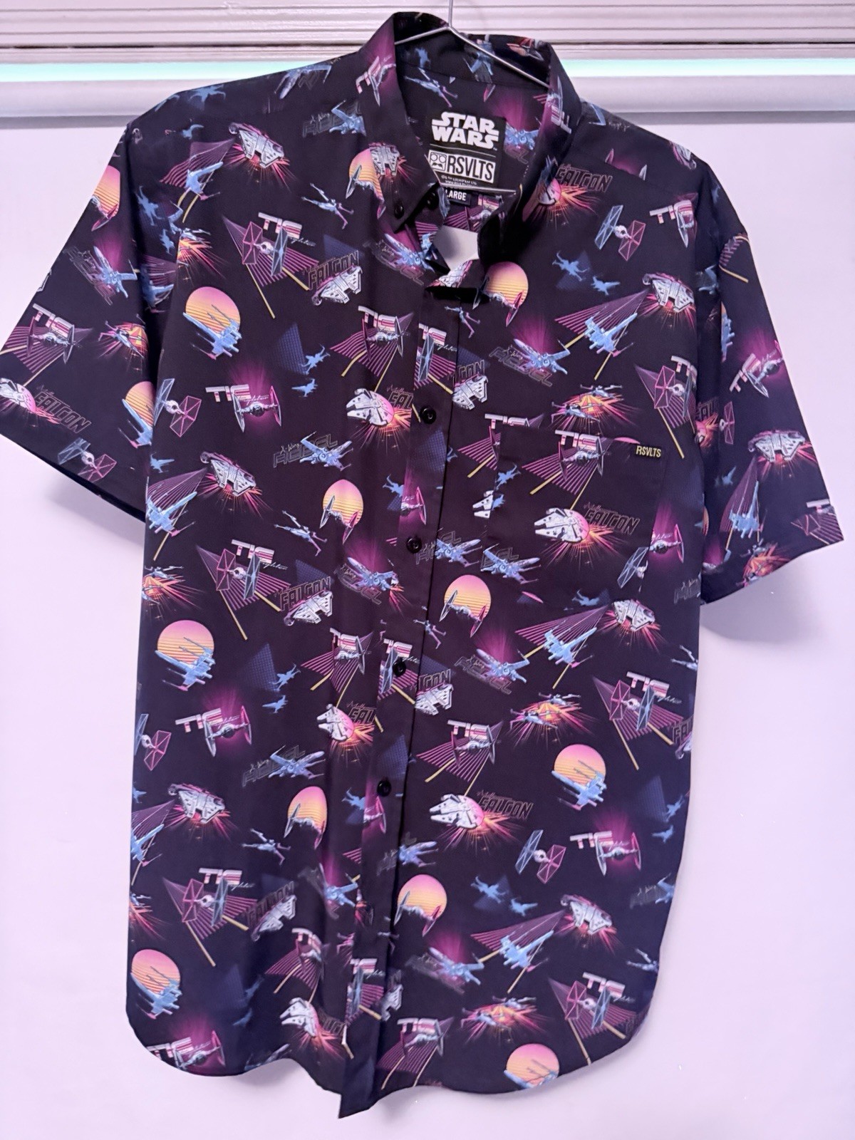 RSVLTS Star Wars Synthwave Dogfight Kunuflex Short Sleeve Shirt Large EUC