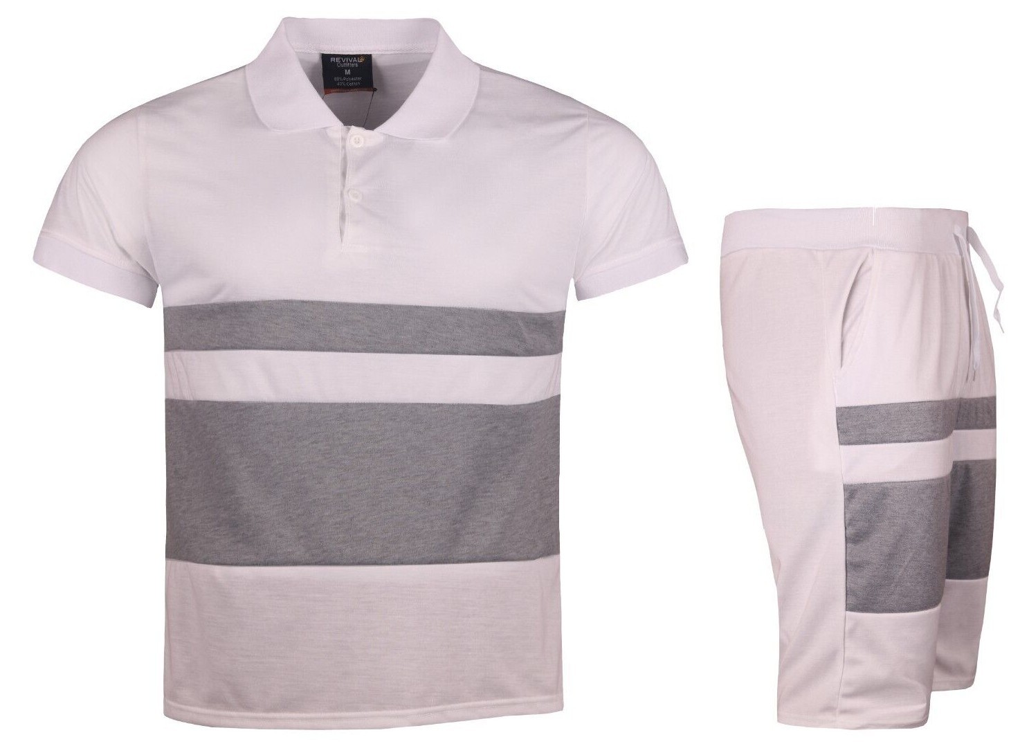 Men’s Summer Color Block Pure Casual 2 Piece Cotton Polo Shirt and Shorts Set