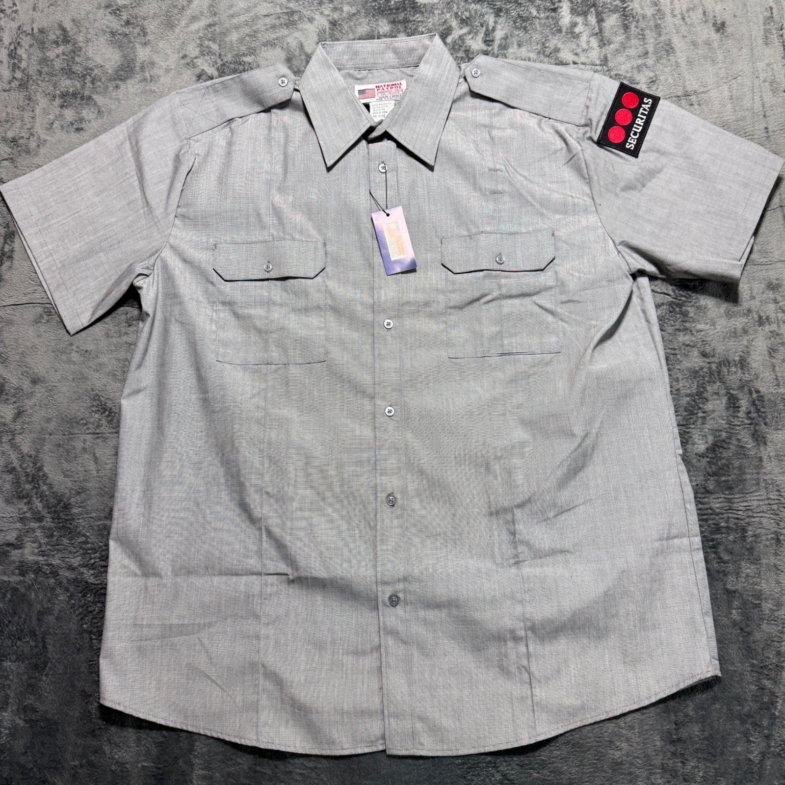 Mens 17 Gray Work Shirt Button Up Short Sleeve Industrial Utility Casual