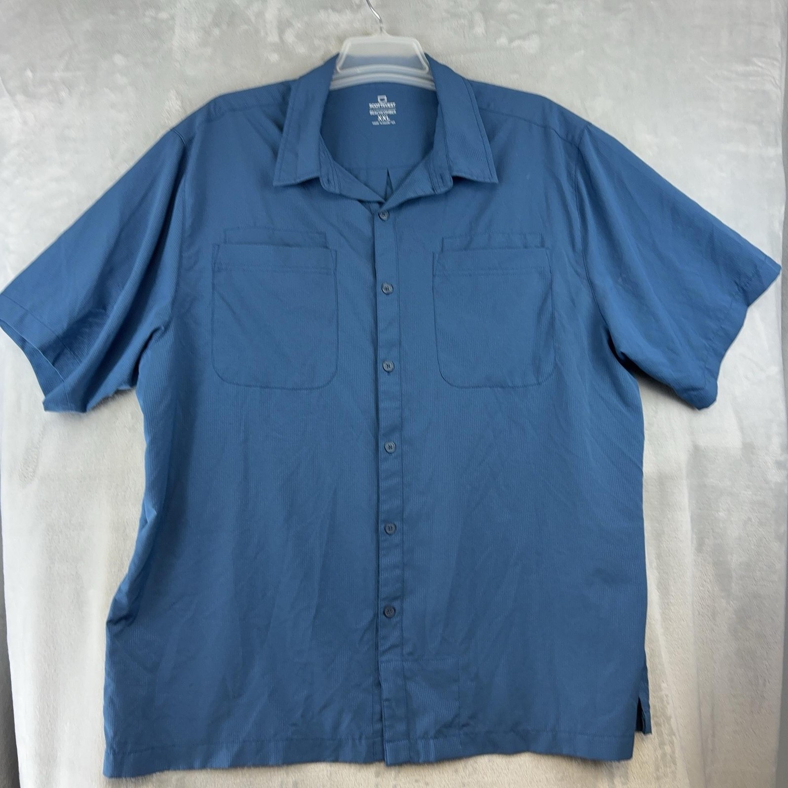 SCOTTeVEST Beachcomber Shirt Mens 2XL Blue Short Sleeve Travel Pockets Casual