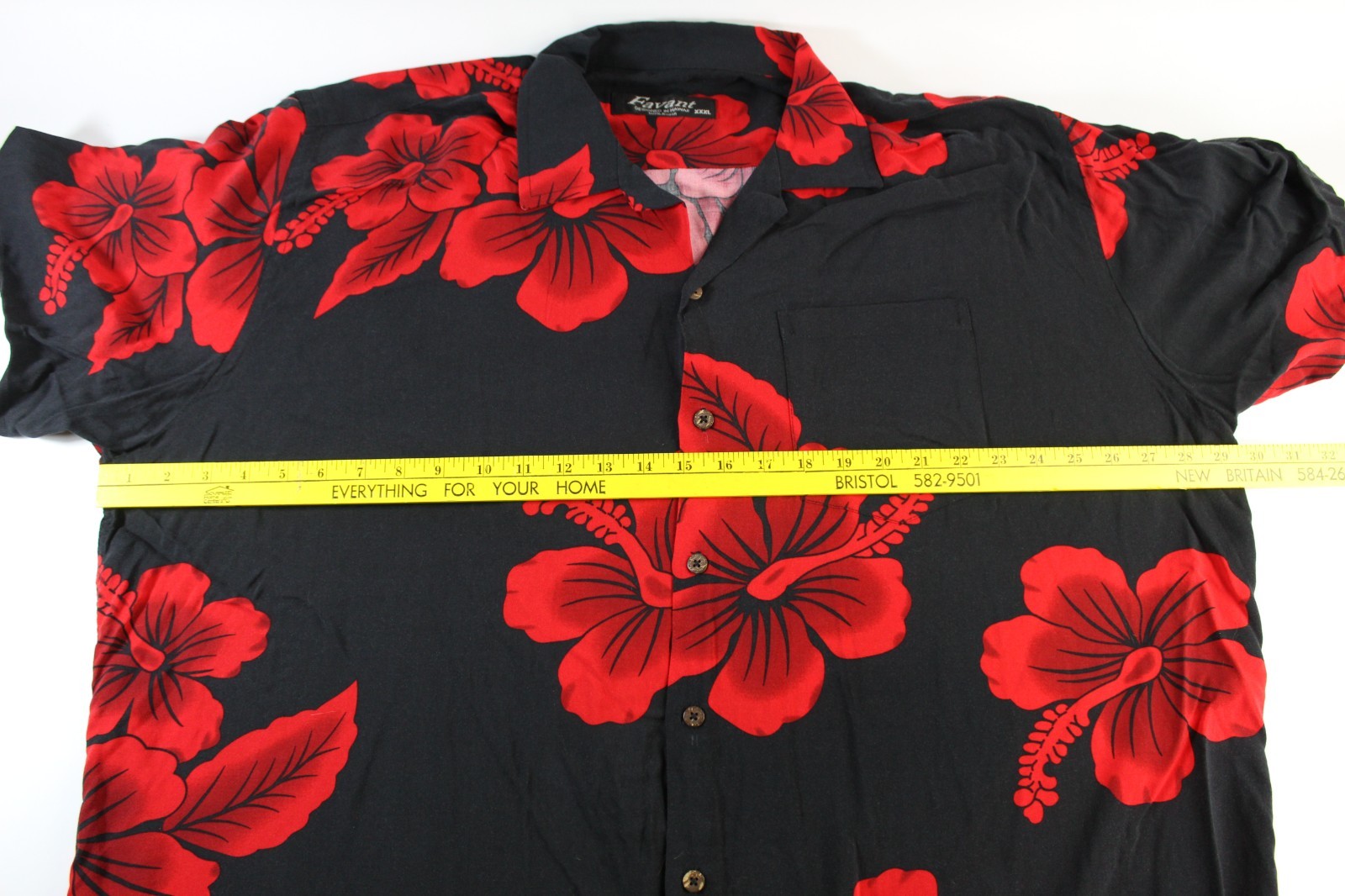 Vtg FAVANT Hawaiian Shirt Mens Size 3XL Black with Red Hibiscus Flowers Pocket