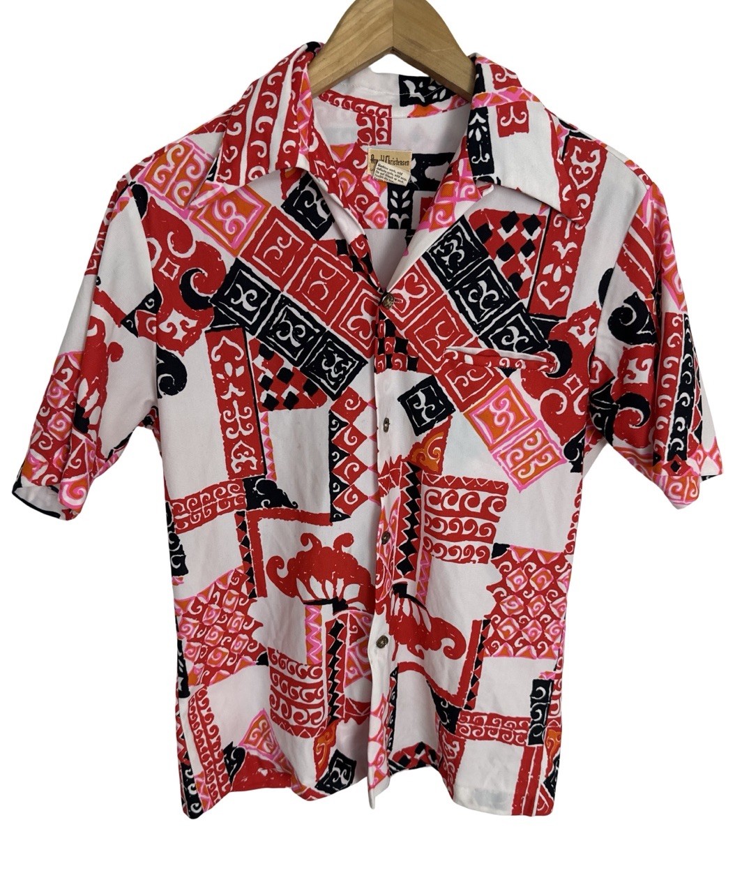 Vintage 60’s Arnold Christensen Men’s Polyester Knit Hawaiian Shirt Size Medium
