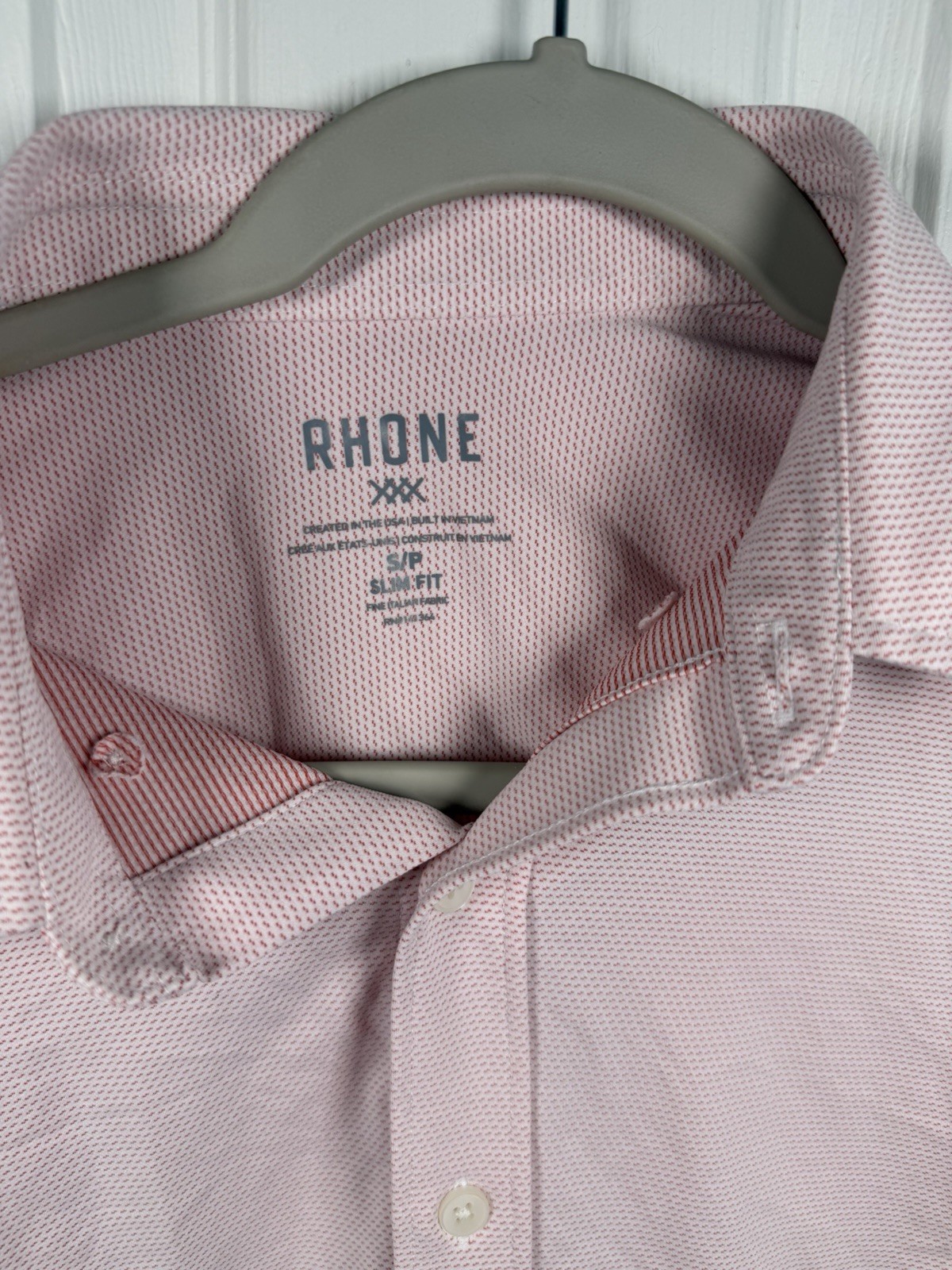 Rhone Commuter Shirt Men’s S Pink Geometric Slim Fit Italian Fabric 101420