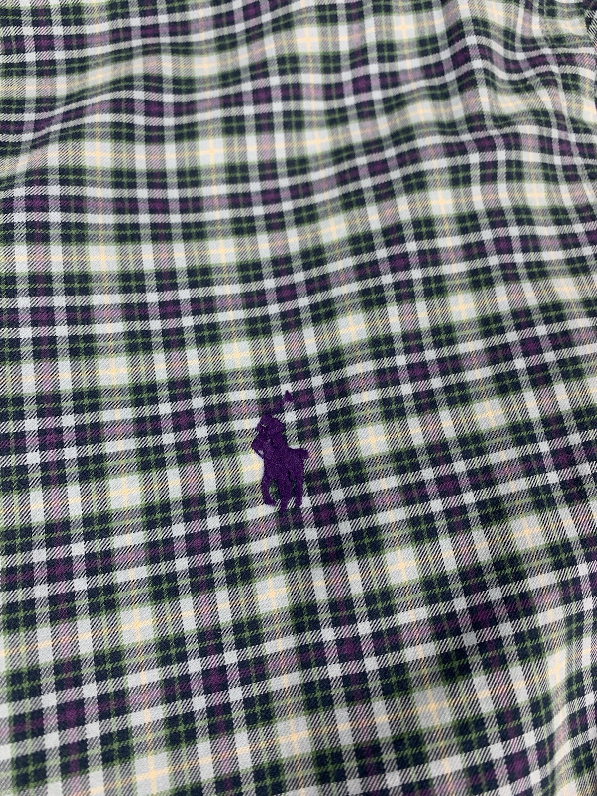 Ralph Lauren Long Sleeve Button Up Shirt, Green Purple Check, Men’s Size Large