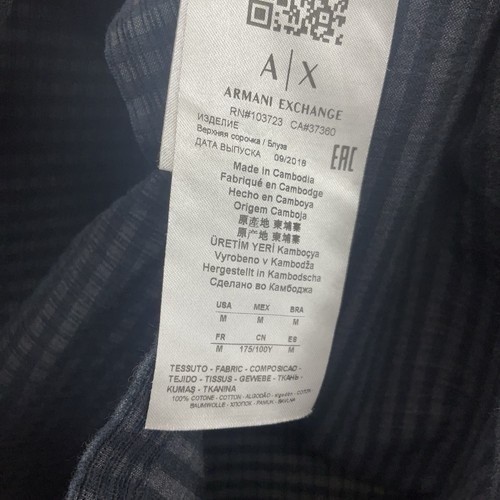 Armani Exchange A/X Regular Navy/Gray Textured Button Up Shirt Men M Cambodia
