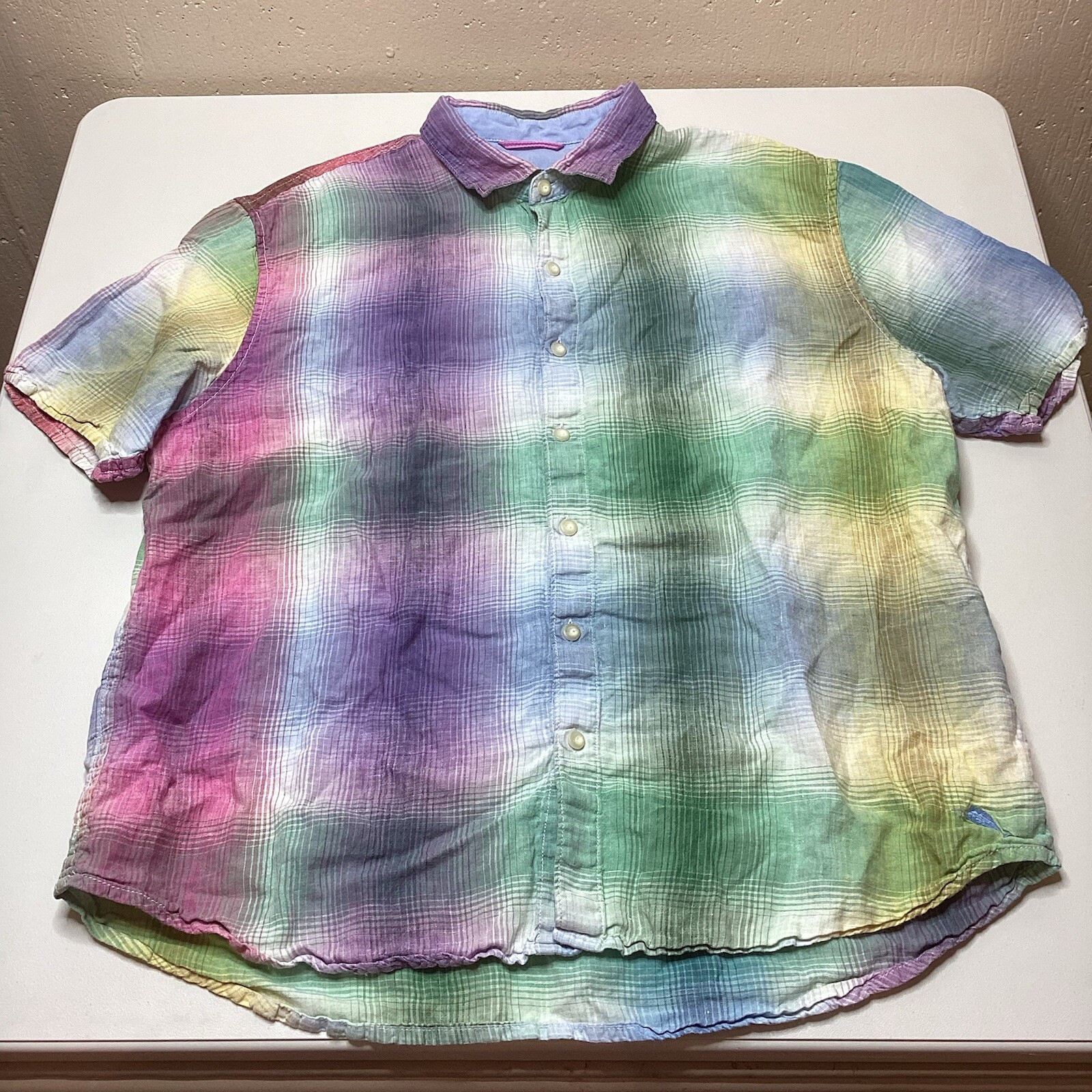 Tommy Bahama Men’s Shirt Linen XXL (Fits XL) Button Up Short Sleeve Multicolor