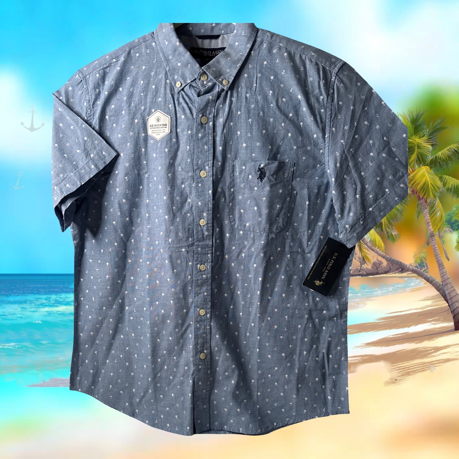 U.S. Polo Assn. 3XL Light Blue Button Down Short Sleeve Shirt. 100% Cotton.NWT