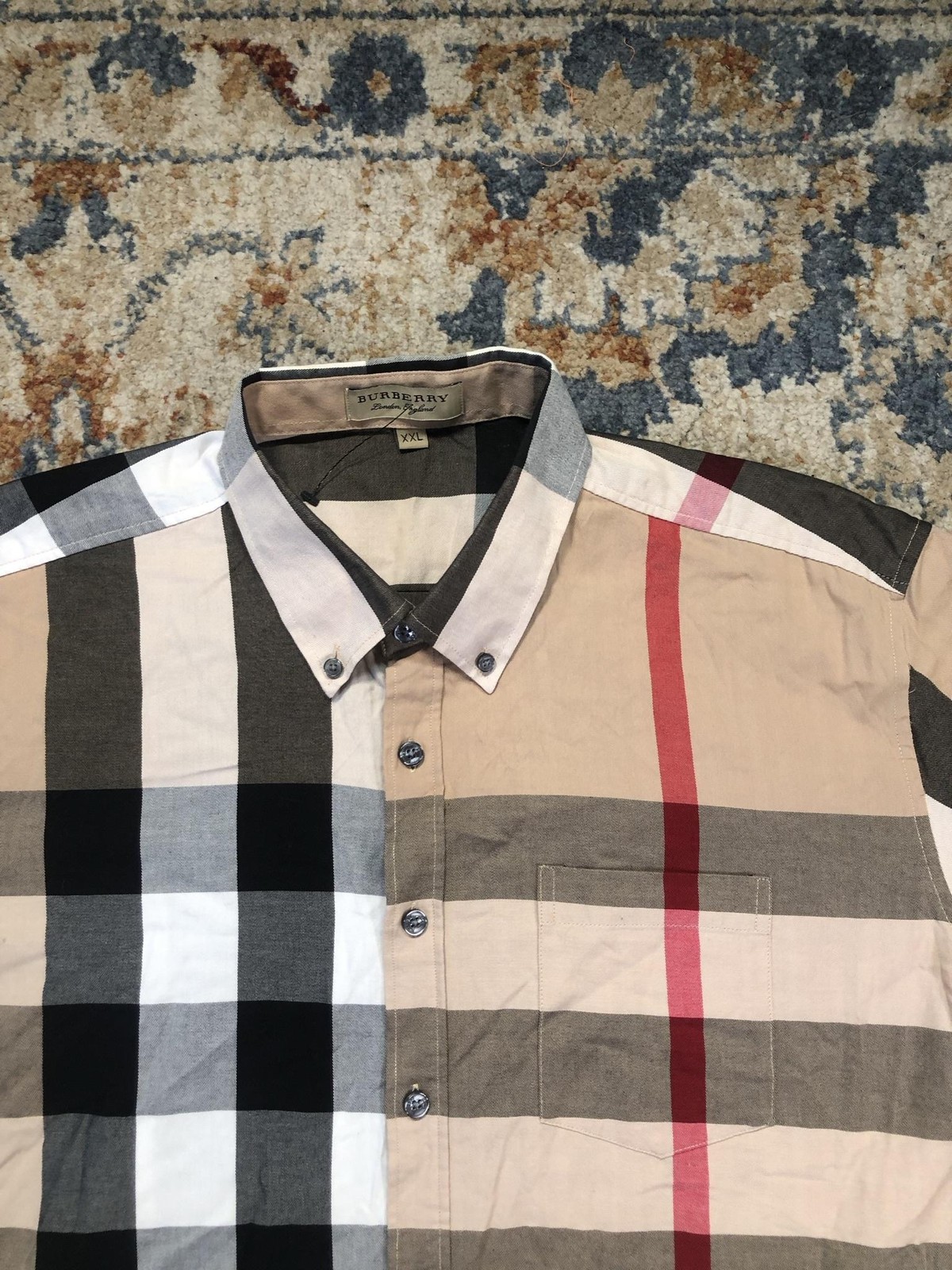 Burberry Shirt Mens 2XL Multicolor Check Short Sleeve Button Down Pocket Casual