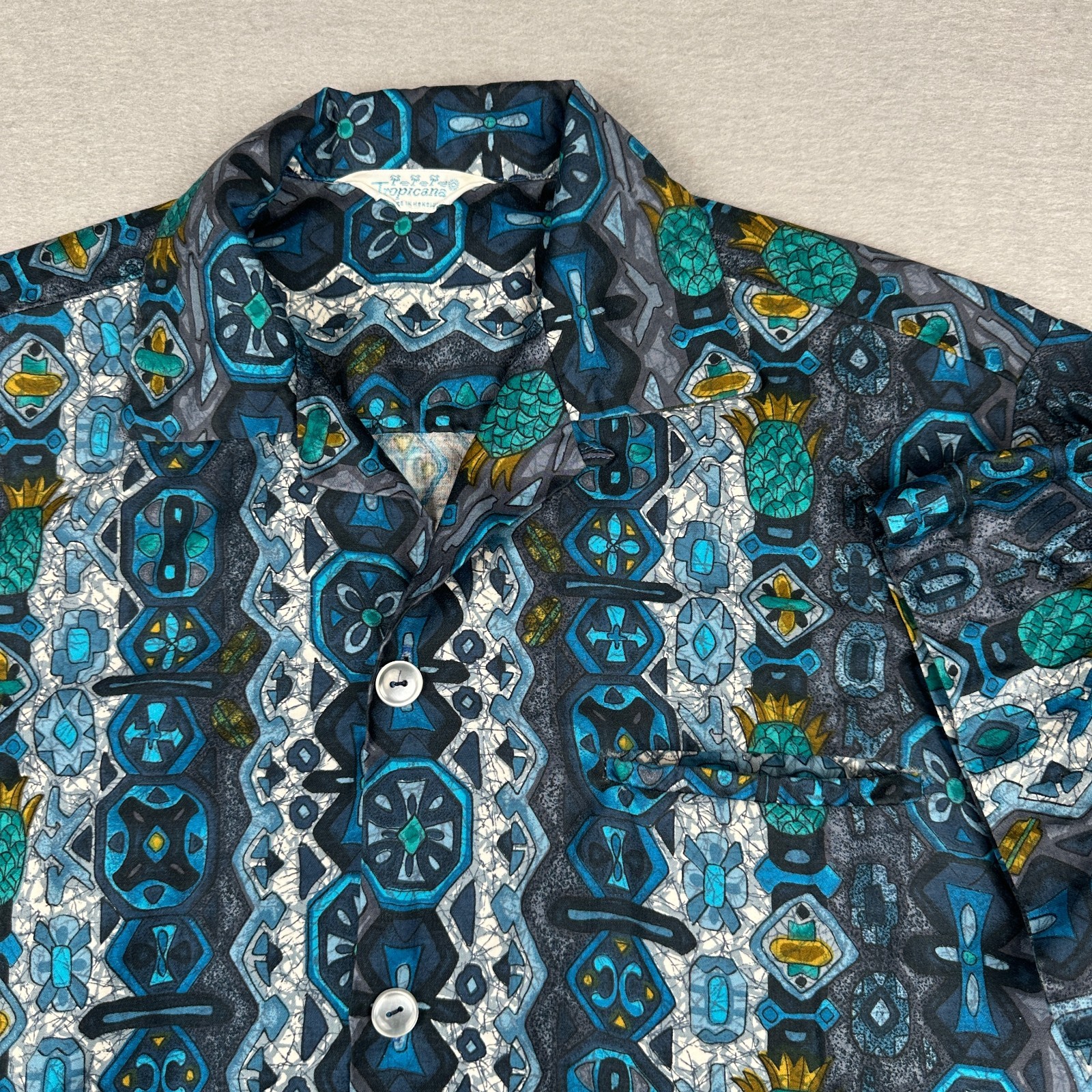 Vintage Tropicana Hawaiian Shirt Mens Small 20×27 Cotton Aloha Loop Collar 60s