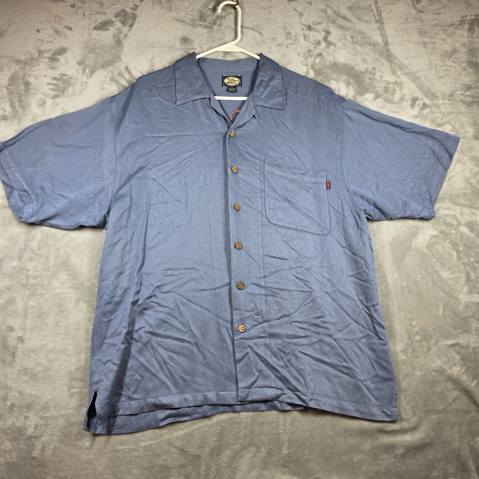 Tommy Bahama Bar None Men’s Blue Silk Feel Camp Shirt Large Martini Embroidered