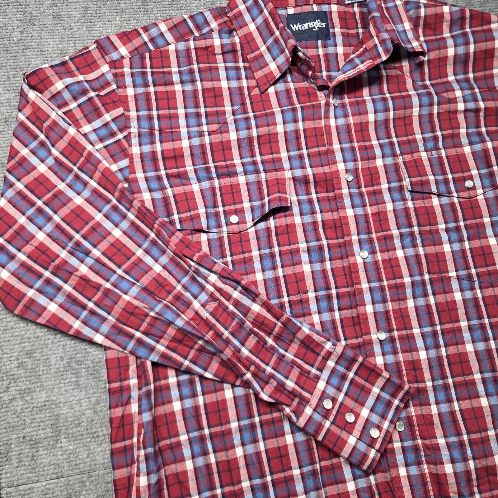 Wrangler Shirt Red Plaid Pearl Snap Western Cowboy Sz M Rodeo Lightweight
