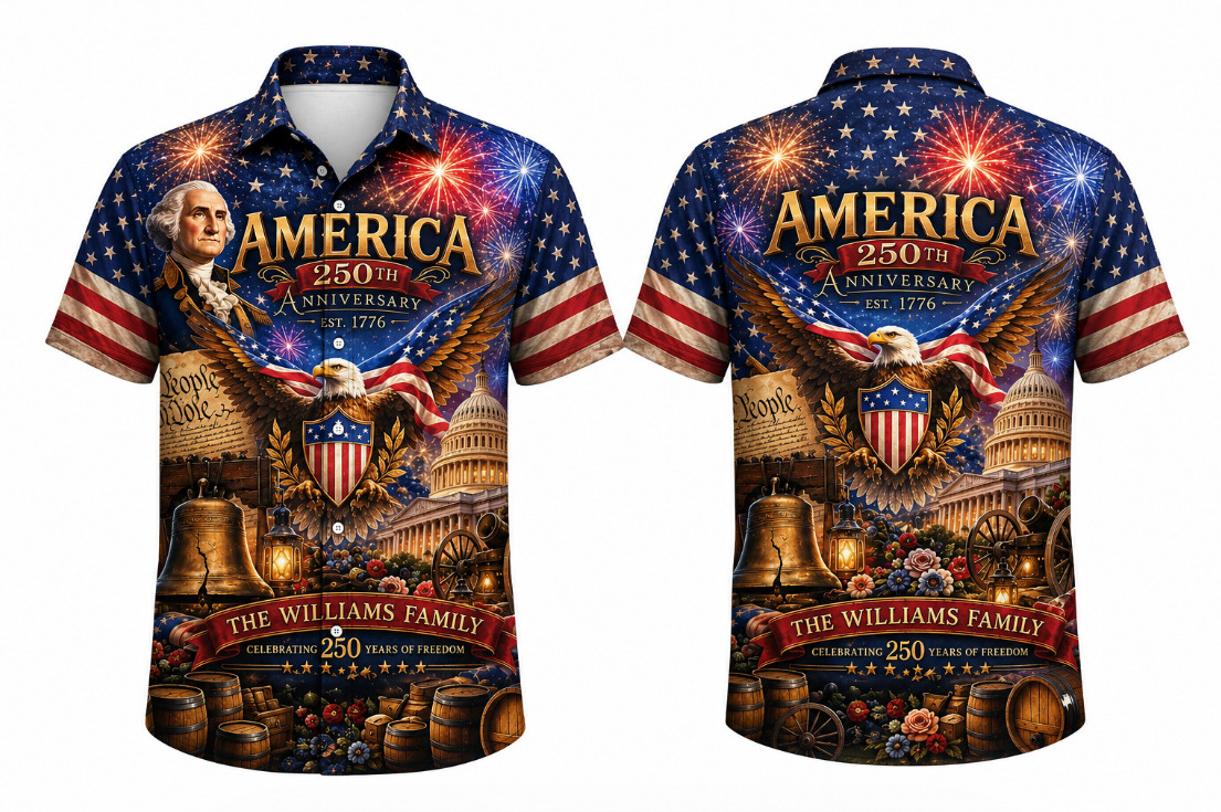 Personalized America 250th Anniversary Hawaiian Shirt – Patriotic Eagle Aloha