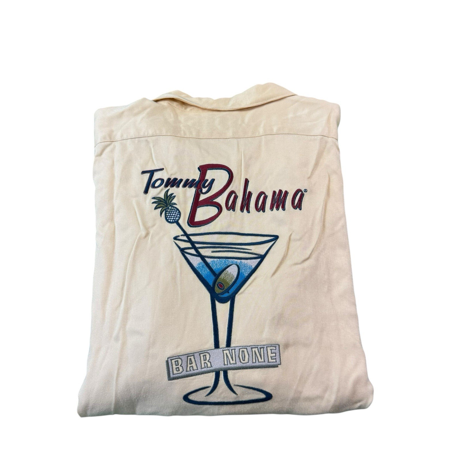 Tommy Bahama Rayon VTG Bar None Embroidered Martini S/S Hawaiian Shirt Size XL