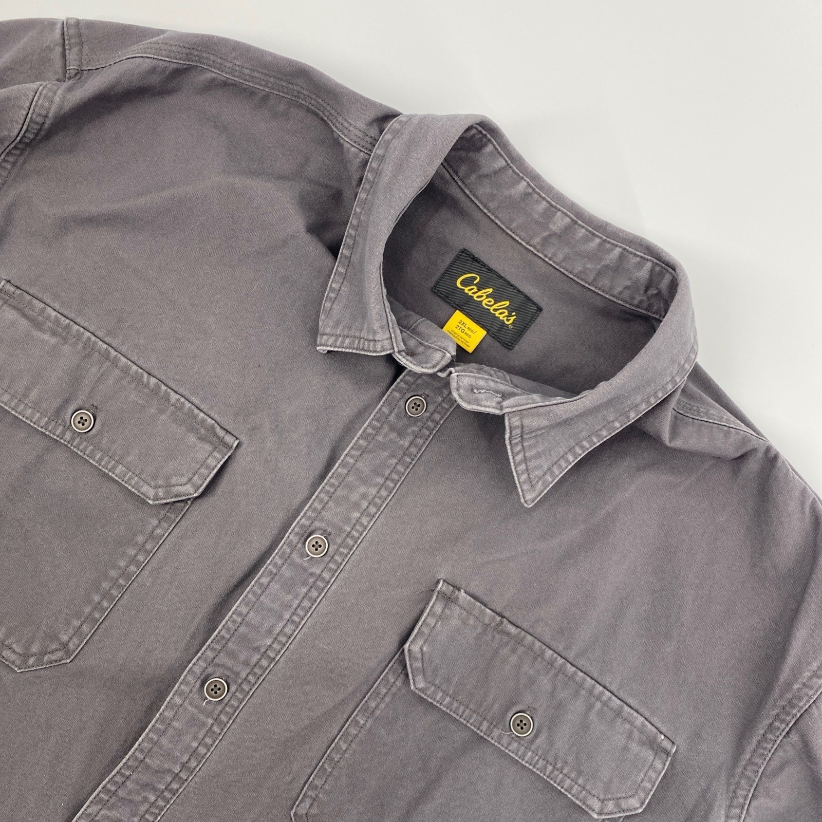 Cabelas Button Down Shirt Mens 2XL Gray Chamois Canvas Workwear Casual Utility