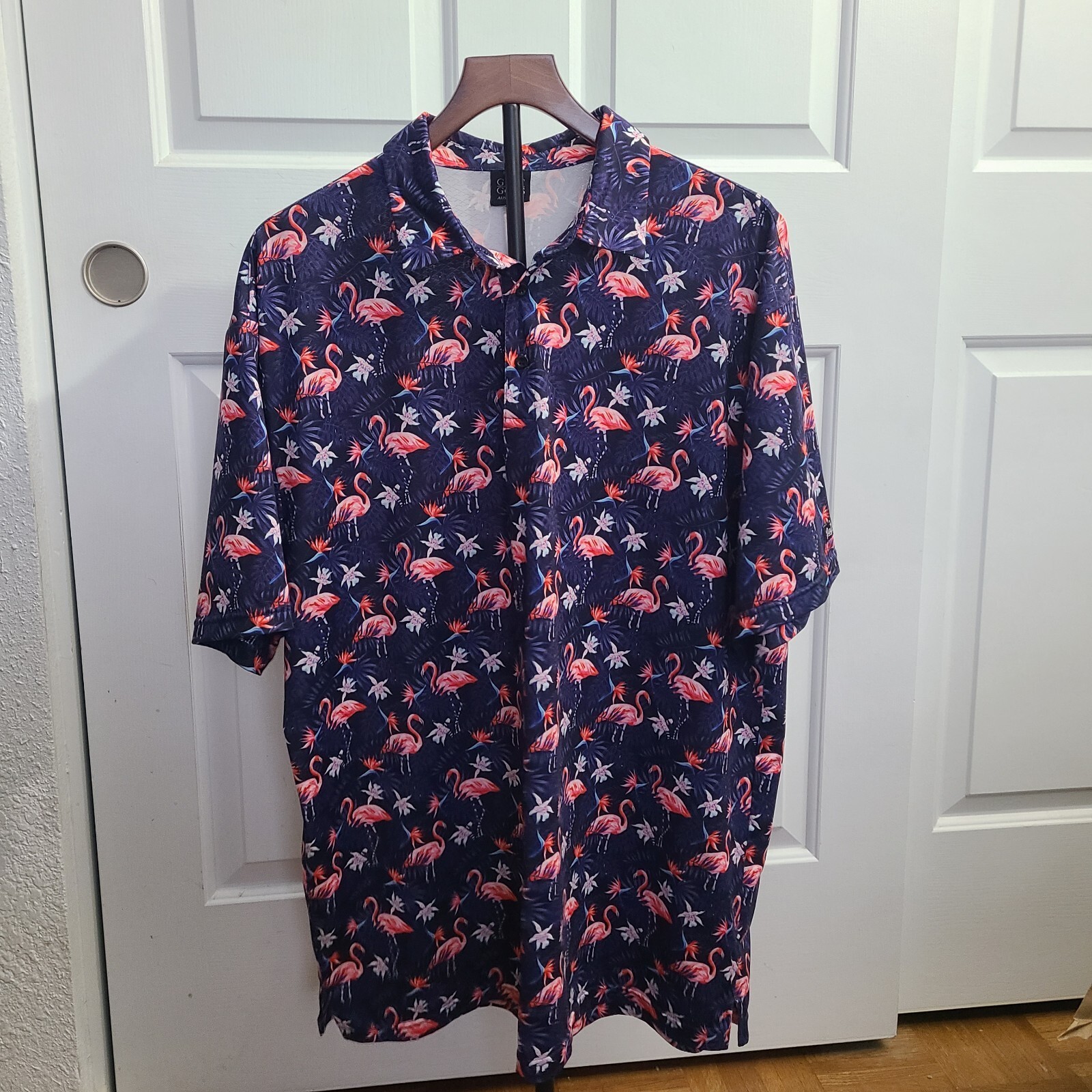 Flamingo Beach Shirt Lightweight Golf Polo Tropical Summer Moisture Wick Men 3XL