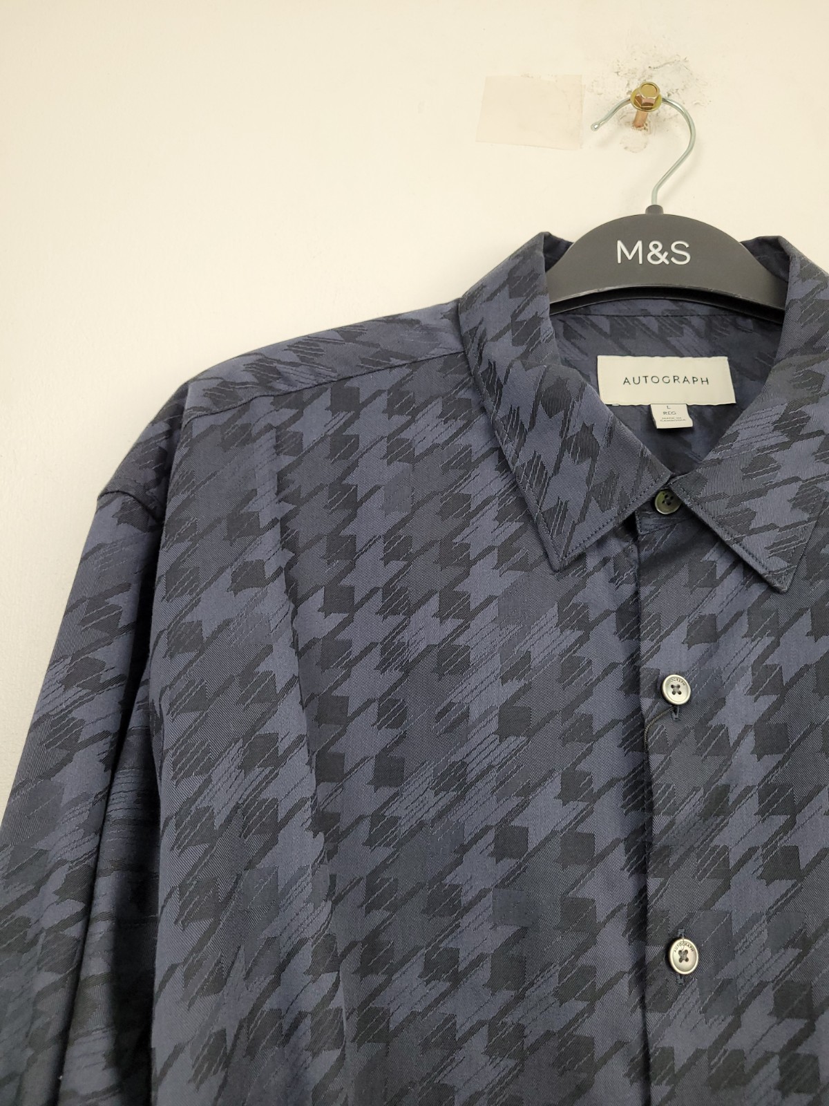 M&S Autograph Men’s Cotton Mix Blue Sheen Shirt Size Medium 38-40 Inch Chest New