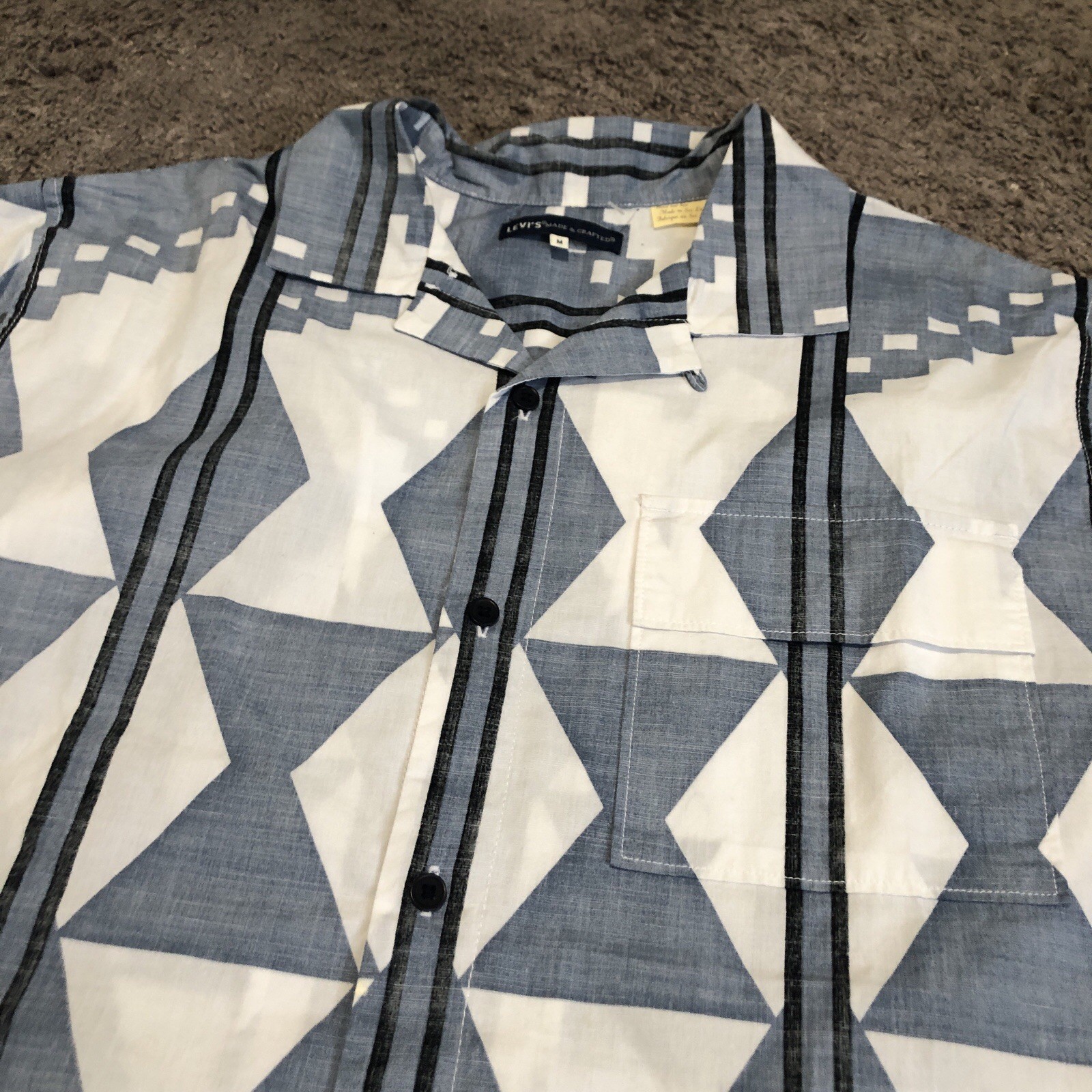Levi’s Made & Crafted Loop Collar Camp Shirt Size M White Blue Aztec Western
