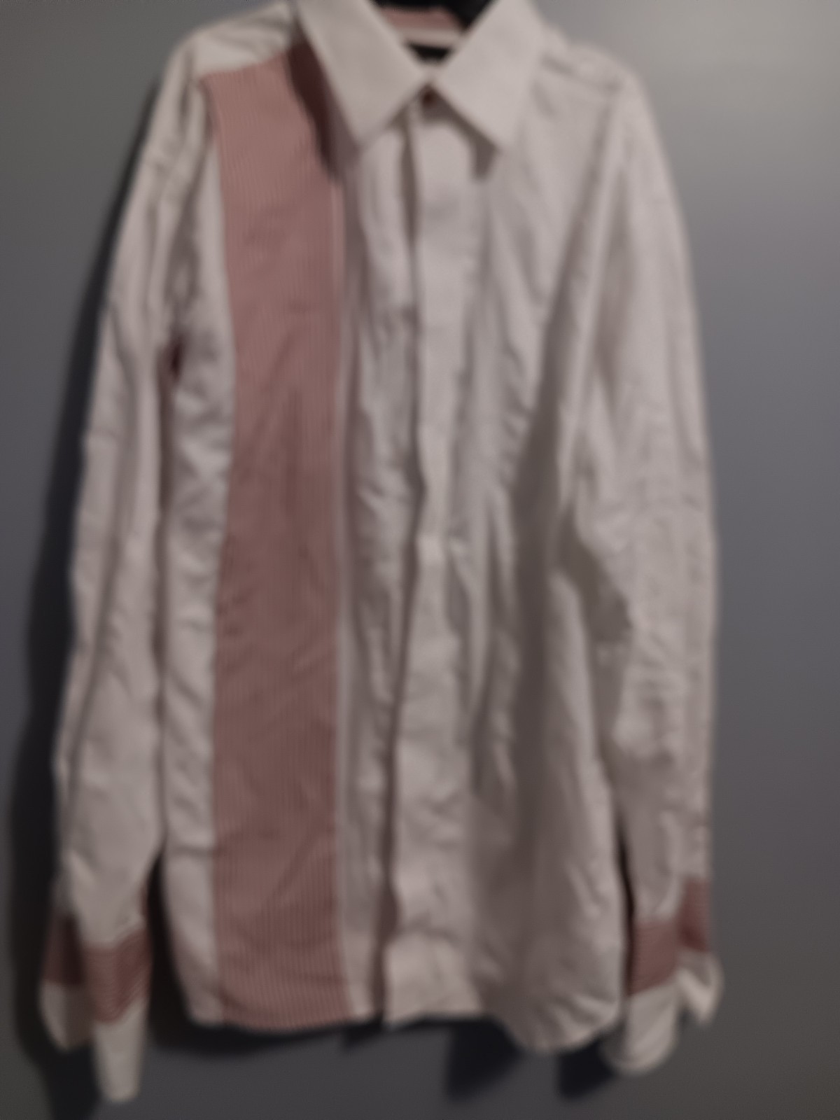 Sean John Men’s XL White Red Gray Striped Cotton Long Sleeve Button-Up, Tailored