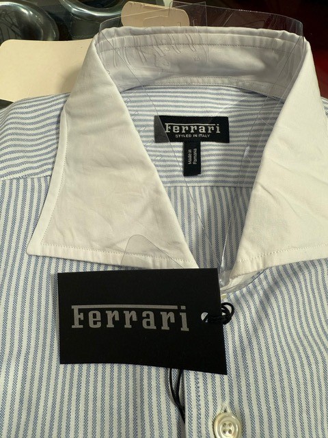Ferrari Mens Blue & White Oxford Shirt With Cufflinks – Size XL