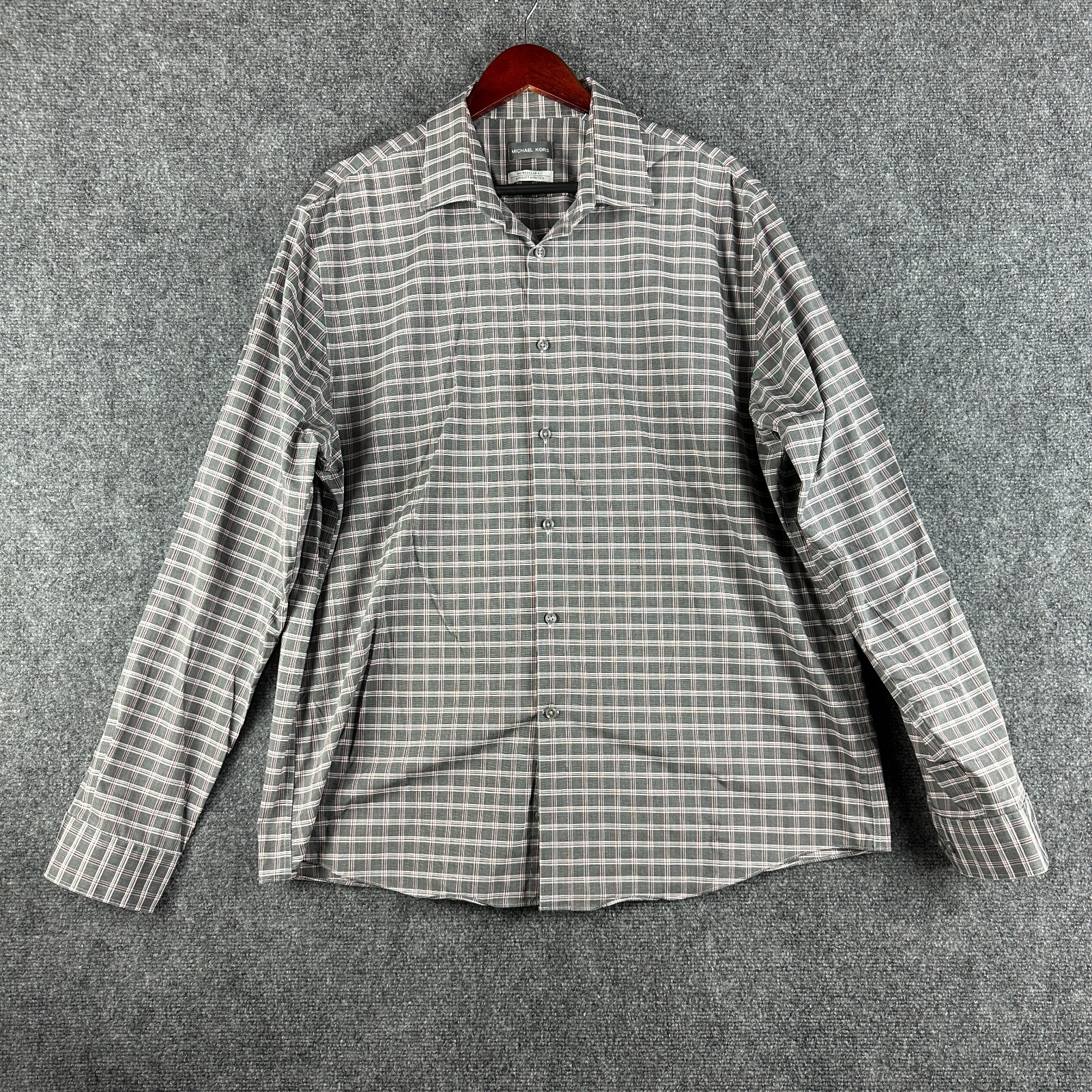 Michael Kors Shirt Mens 17.5 Regular Fit Airsoft Stretch Non Iron Button Up