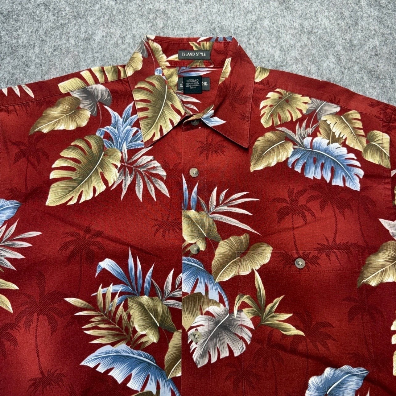 St. John’s Bay Shirt Mens M Tropical Leaf Print Cotton Red Hawaiian Aloha Short