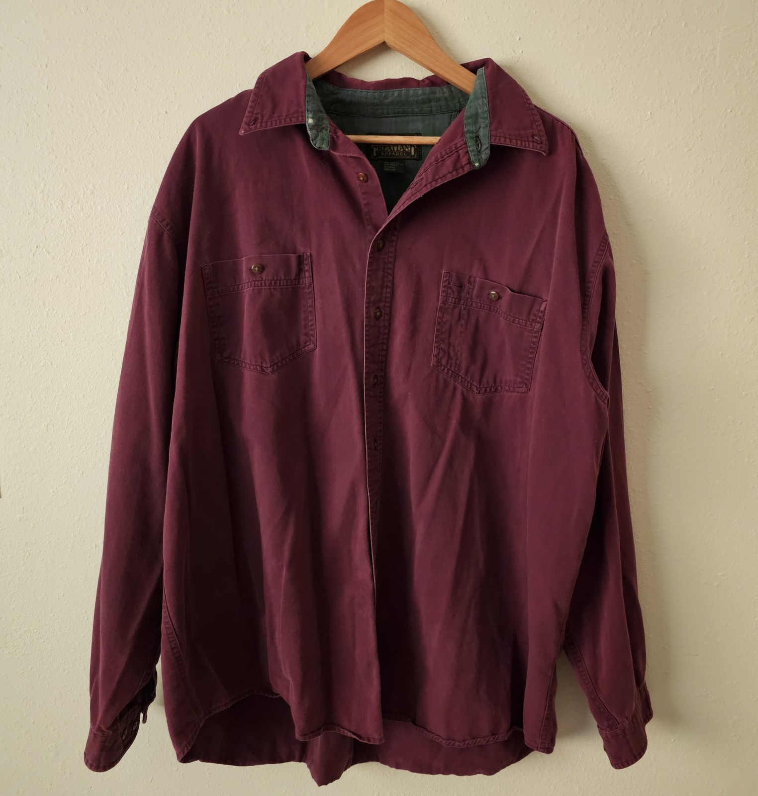 Vtg 90s Greatland Apparel Button Down Shirt XXL Tall Burgundy 100% Cotton