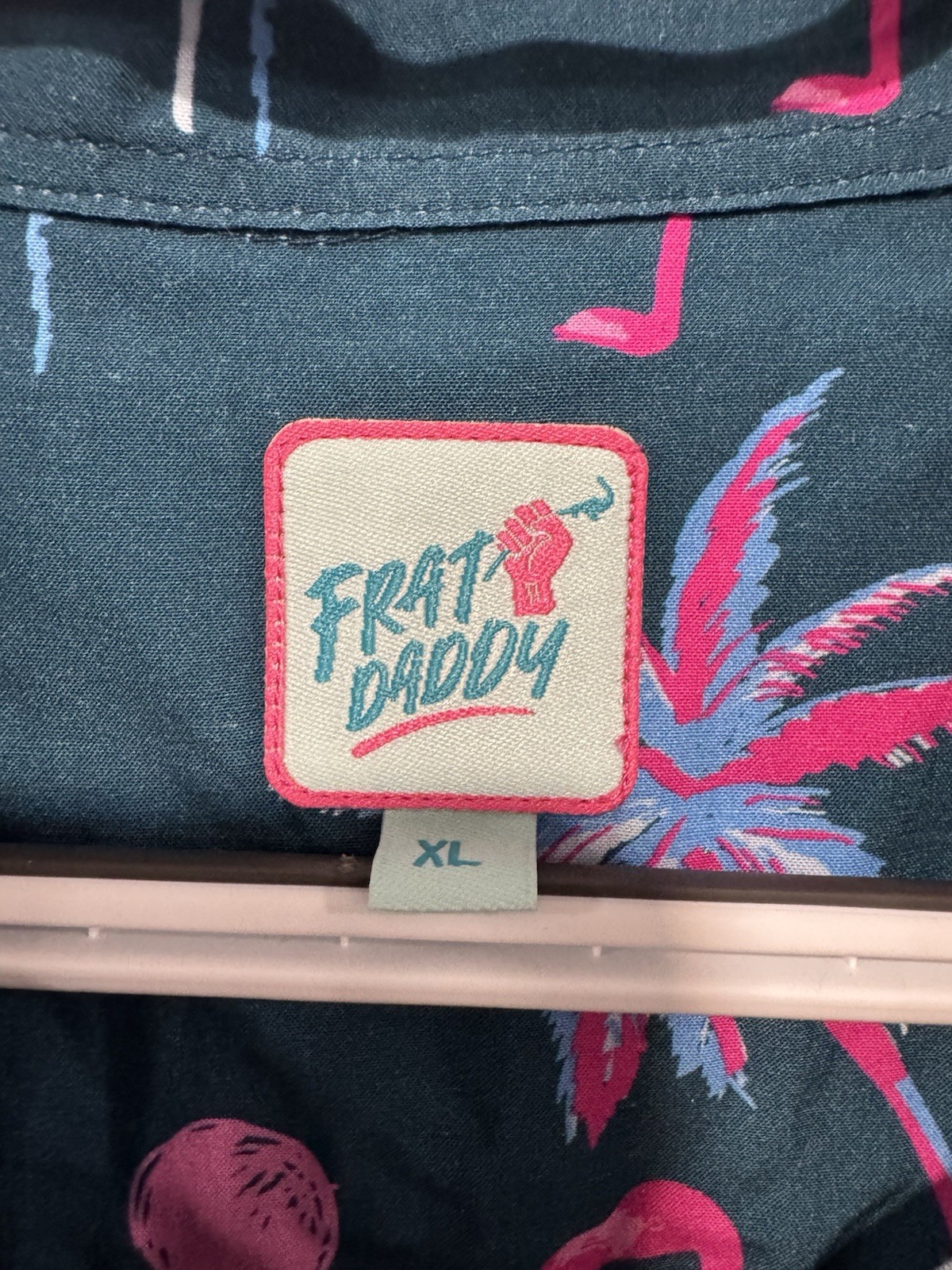 FRAT DADDY Quiet Storm Surf Tech Pink Flamingo Hawaiian Shirt Men’s XL
