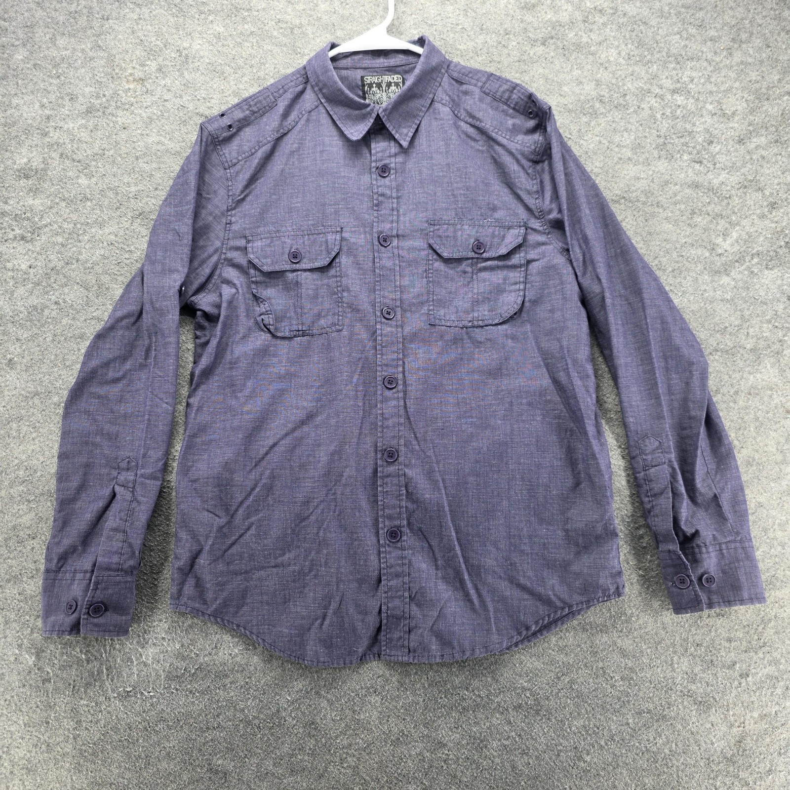 Straight Faded Shirt Mens M Purple Chambray Long Sleeve Button Up Regular Fit