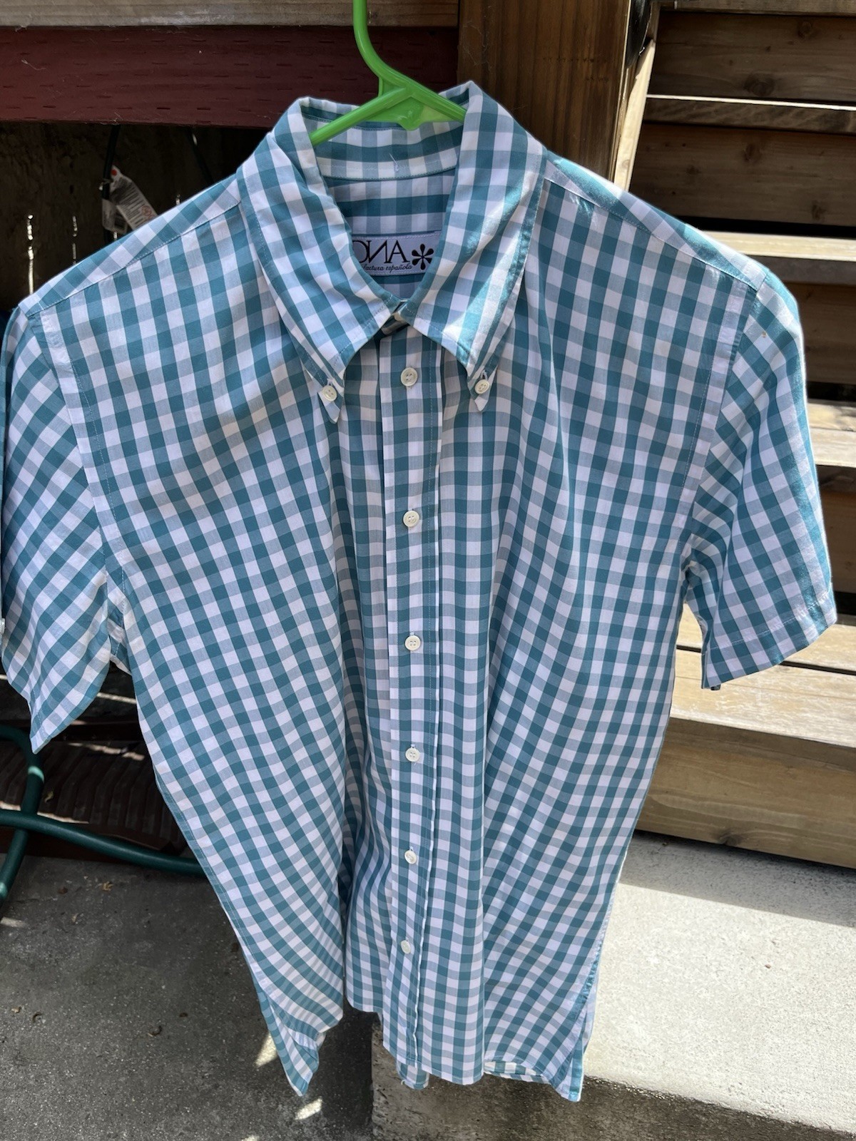 DNA Groove white blue/green checks shirt small top 60s mod ivy dandy suedehead