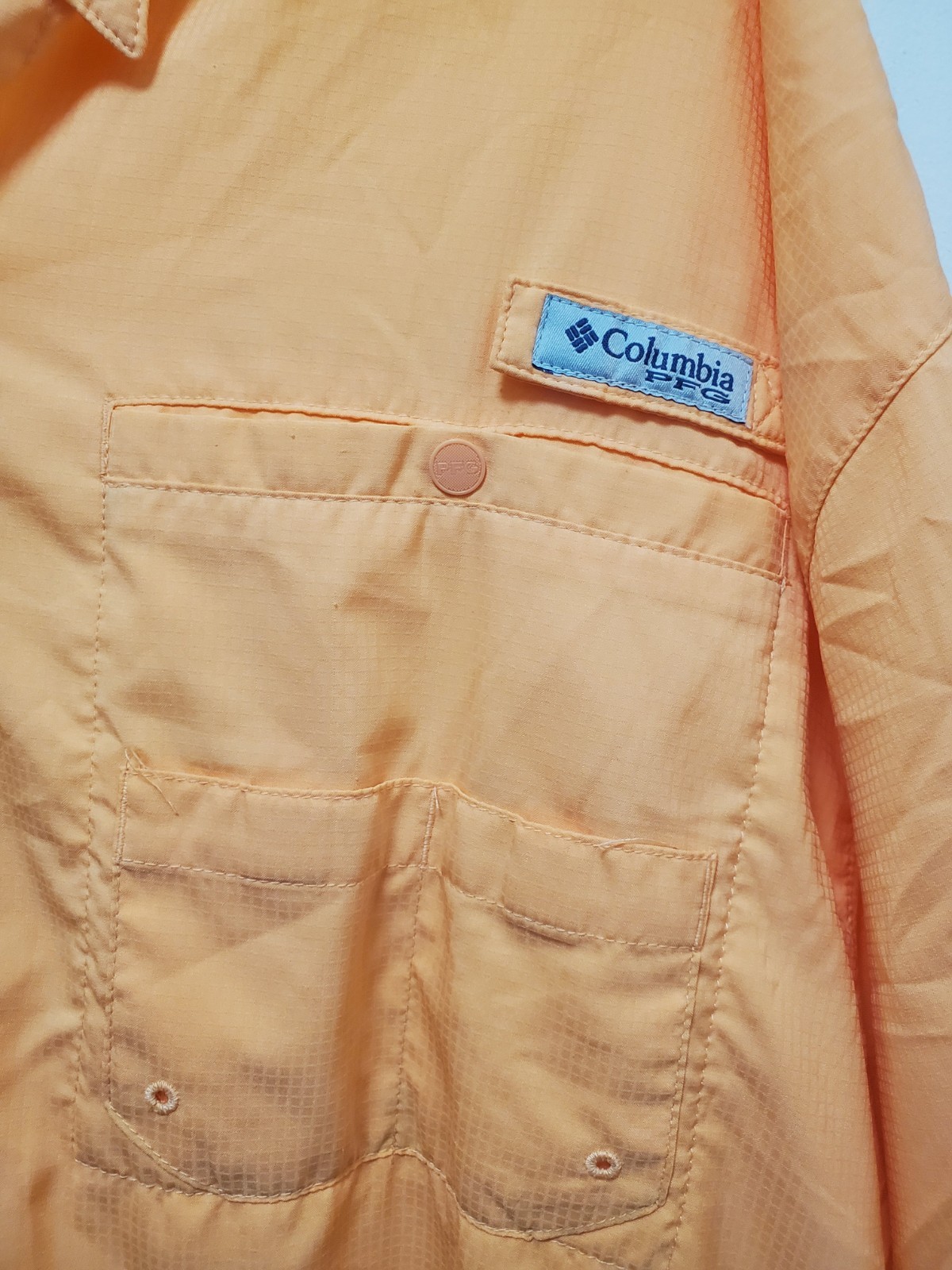 Columbia PFG Bahama Mens XL Peach Orange Fishing Shirt Short Sleeve Omni Shade