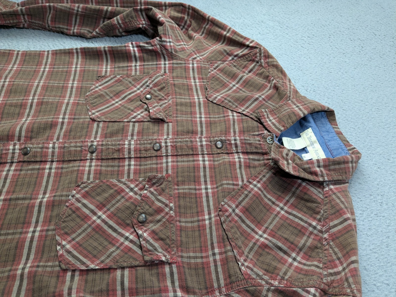 The Territory Ahead Shirt Medium Long Sleeve Pearl Snap Ribbed Textured Plaid