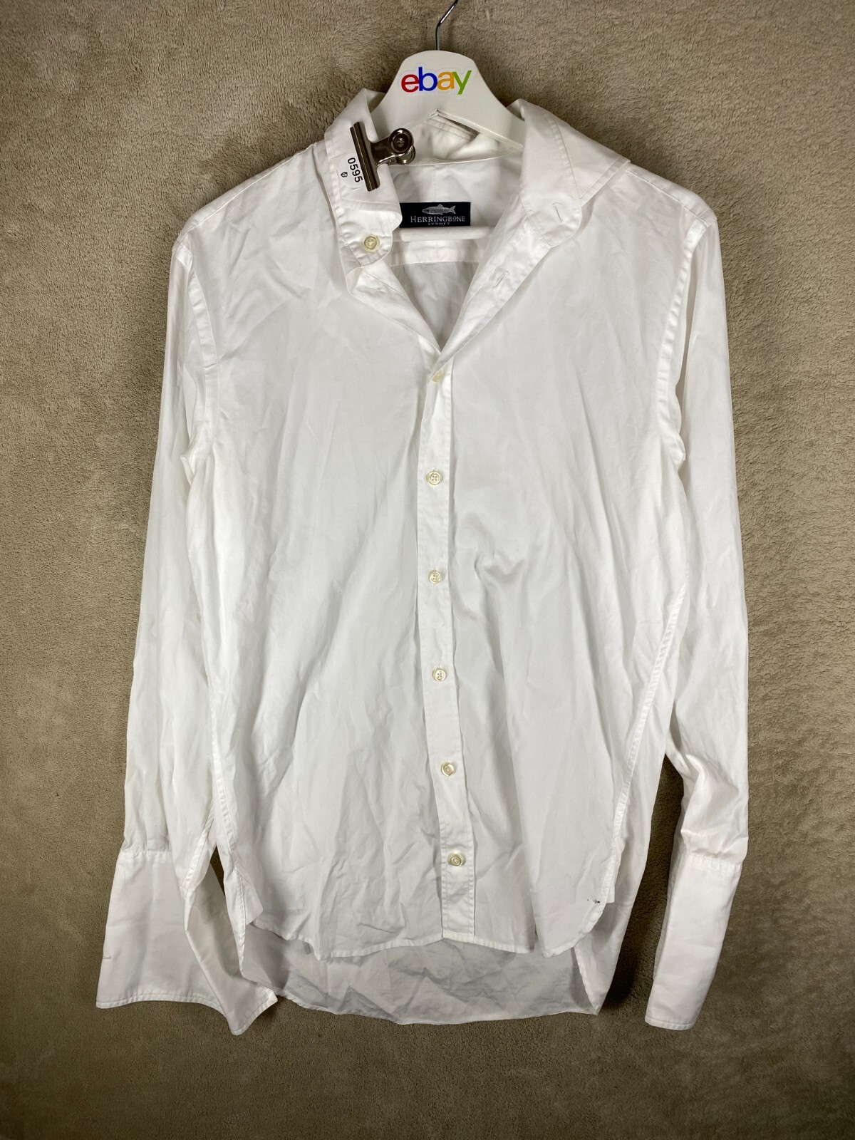 Herringbone Casual Shirts Top Size N/A Mens White Logo Long Sleeve