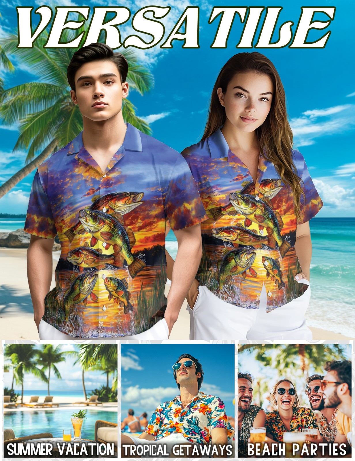 Sunset Largemouth Bass Fishing Hawaiian Shirt Outdoor Summer Gift