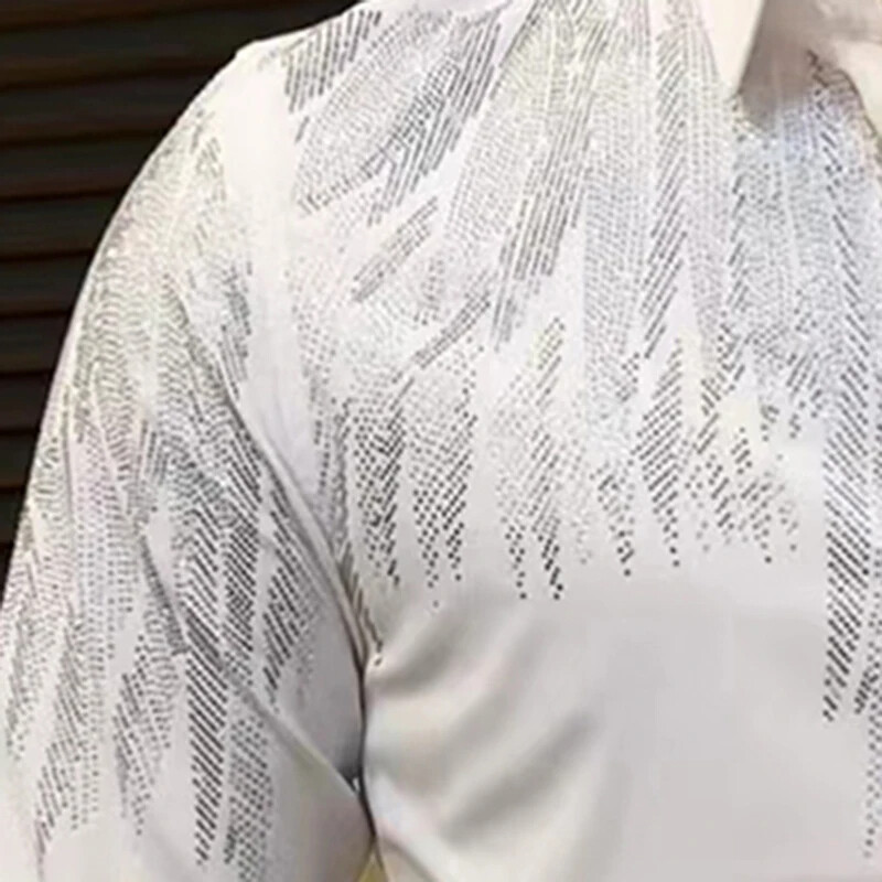 New Luxury Men Diamond Rhinestones Fashion Button-Down Shirt High Quality