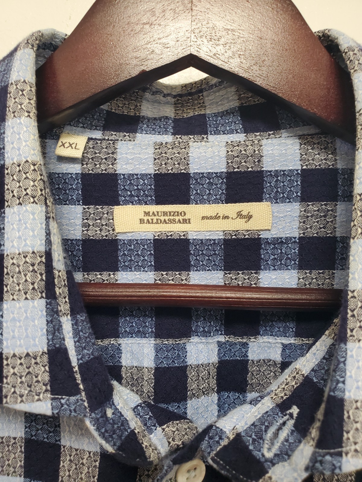 Maurizio Baldassari Men’s XXL Check Shirt Blue Gray Made in Italy Long Sleeve