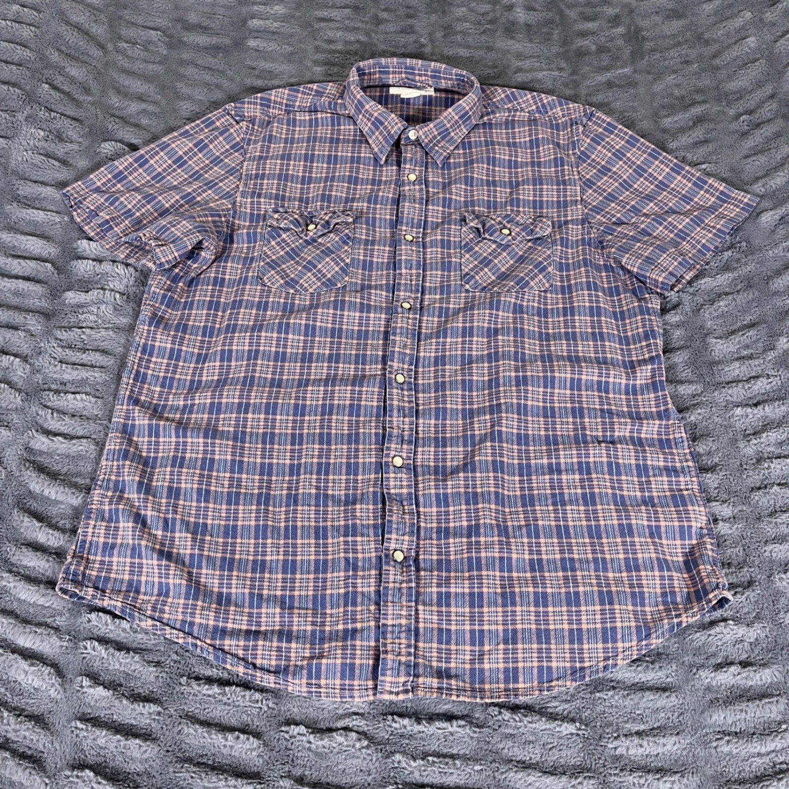 Denim & Supply Ralph Lauren Mens XXL Blue Orange Plaid Western Pearl Snap Shirt