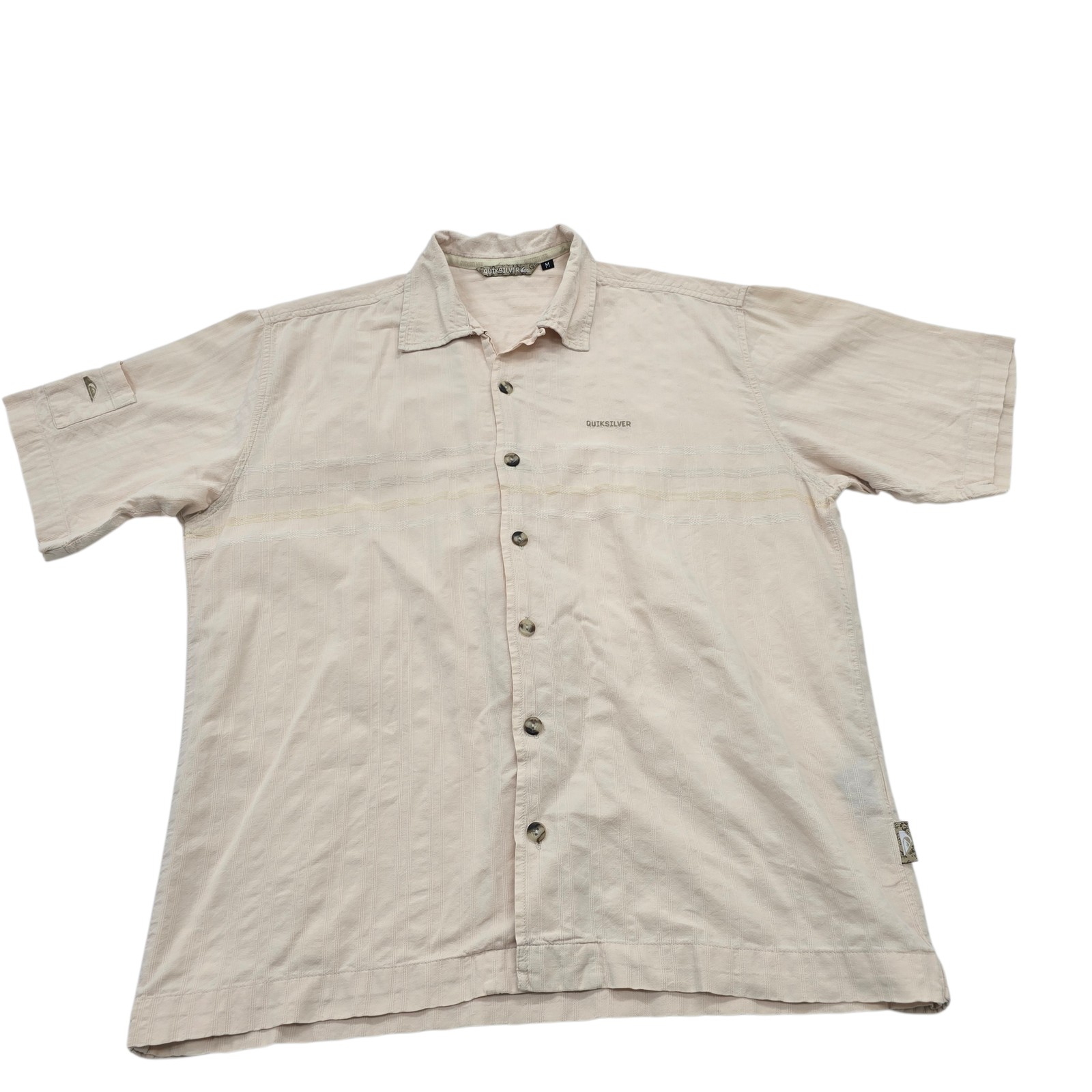 Quiksilver Mens Shirt Beige Textured Striped Button Up Size M – Freize